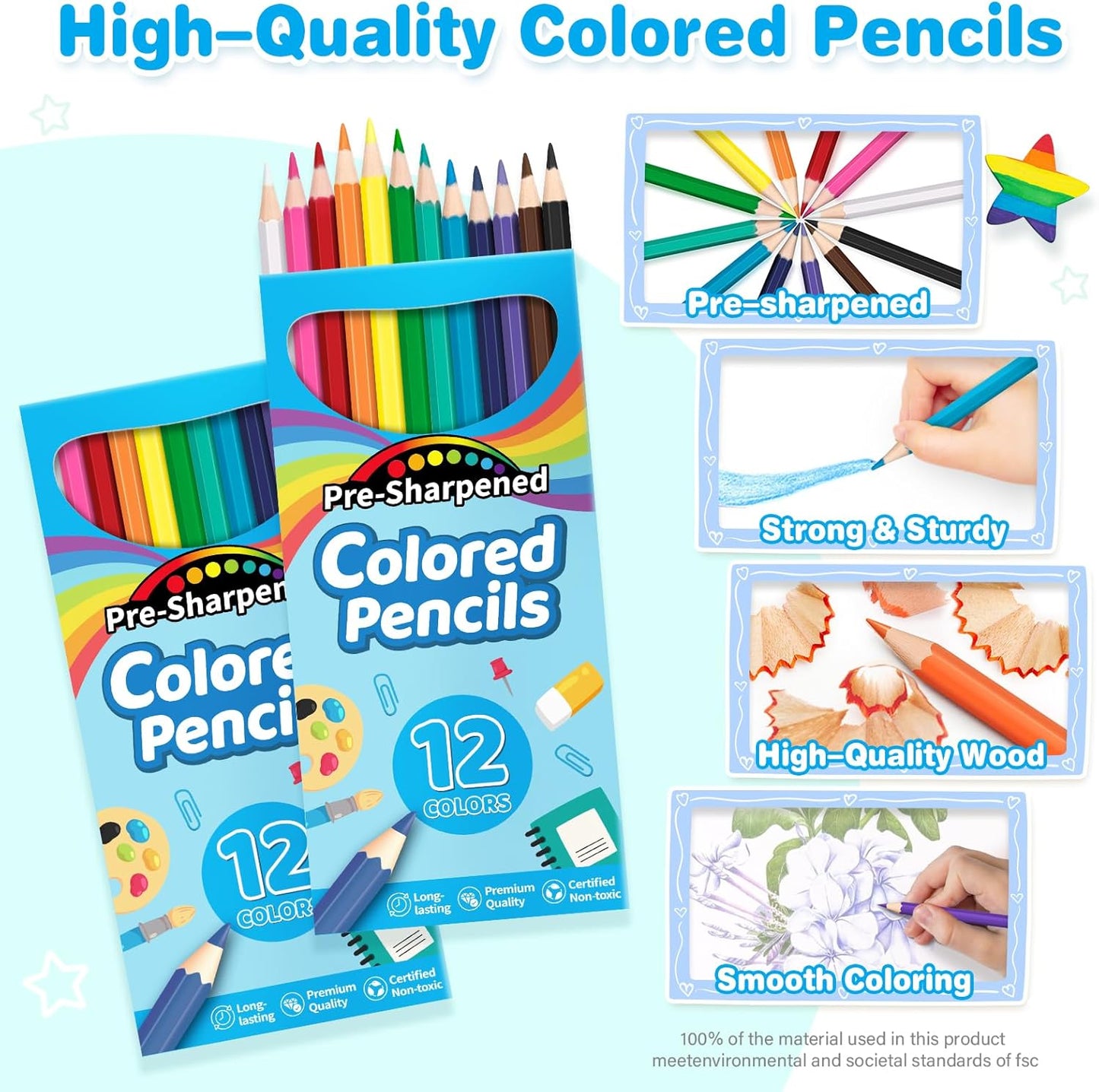 V-Opitos 48 Count Colored Pencils, 4 Packs Pre-sharpened Coloring Pencils for Kids in 12 Colors, Bulk School Supplies for Teachers, Ideal Back to School Supplies & Classroom Prizes