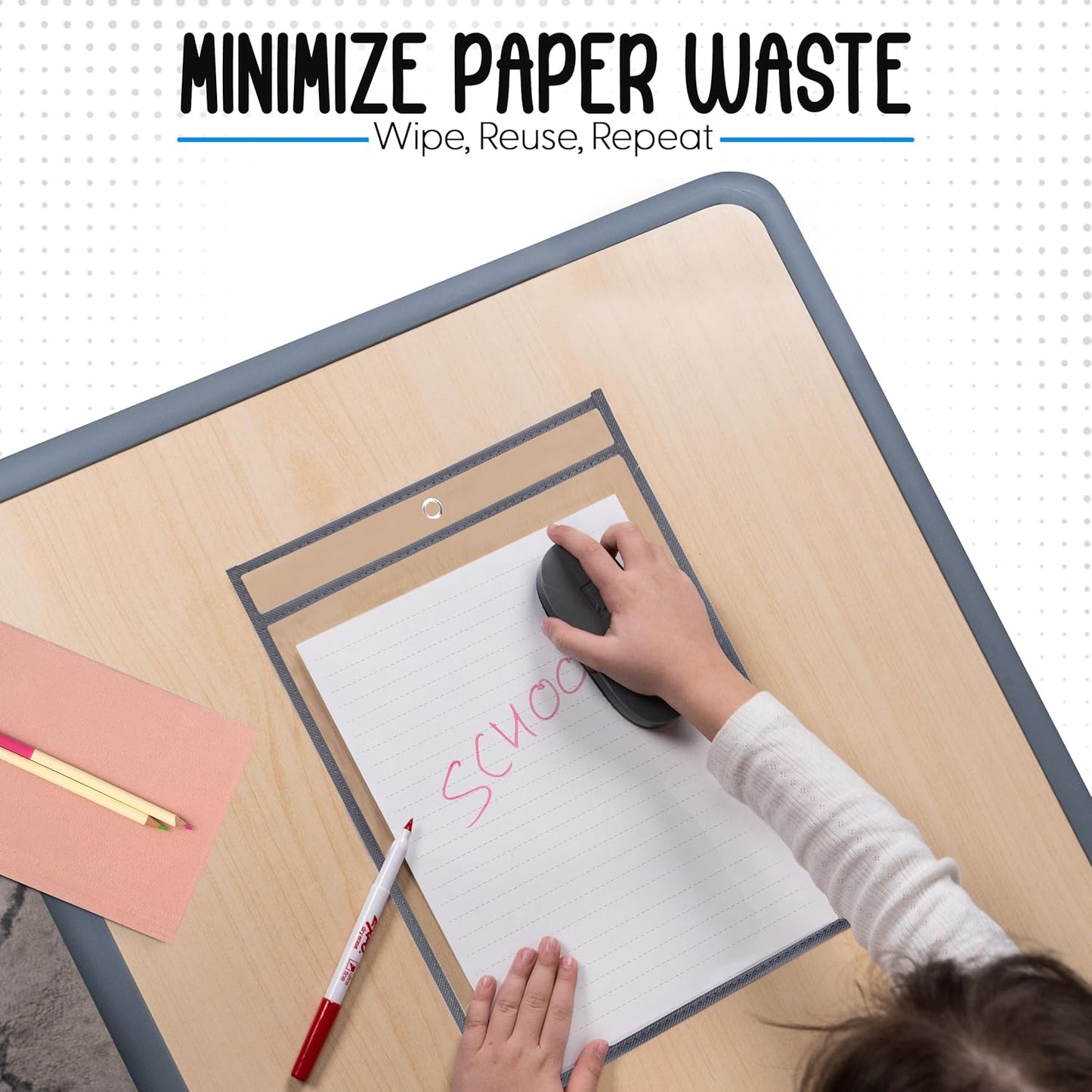Essex Wares - 6 Pack, Dark Gray, Water-Resistant Dry Erase Pocket Document Protectors, 10" Wide x 13.5" Tall - Dry Erase Clear Plastic Sleeves - Reusable & Easy Erase Plastic Invoice Holders