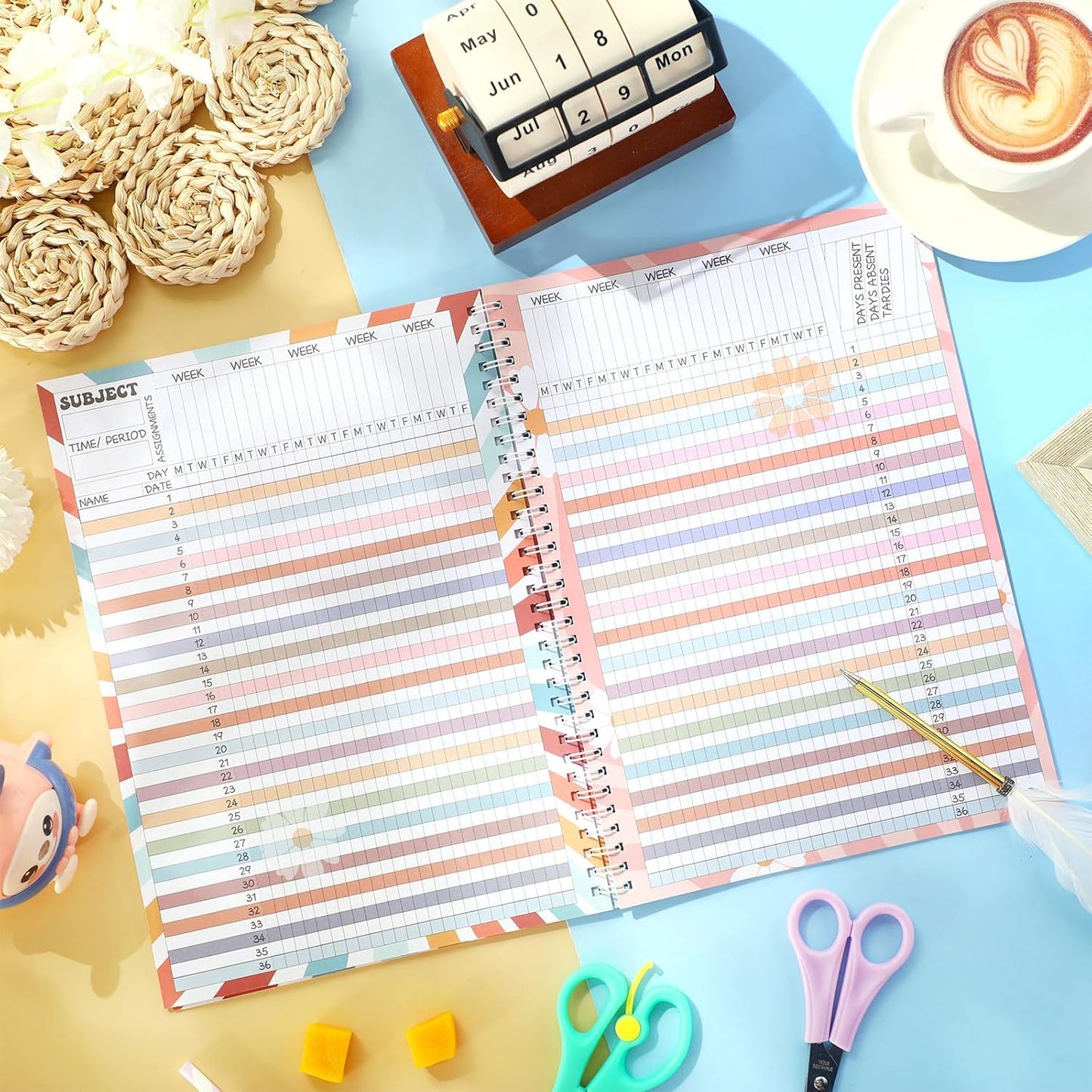 Teacher Record Book Teacher Grade Books 2025-2026 Spiral Bound Record Class Grade Book Office Favors Gift for Classroom Attendance Supplies Decoration Double Sided(Retro Groovy)