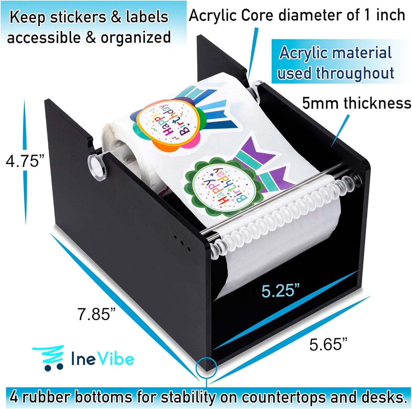 2 Pack Manual Label Sticker Dispenser for Rolls of Stickers - Adjustable Tabletop Acrylic Holder for Multiple Rolls in Classroom, Business, Home