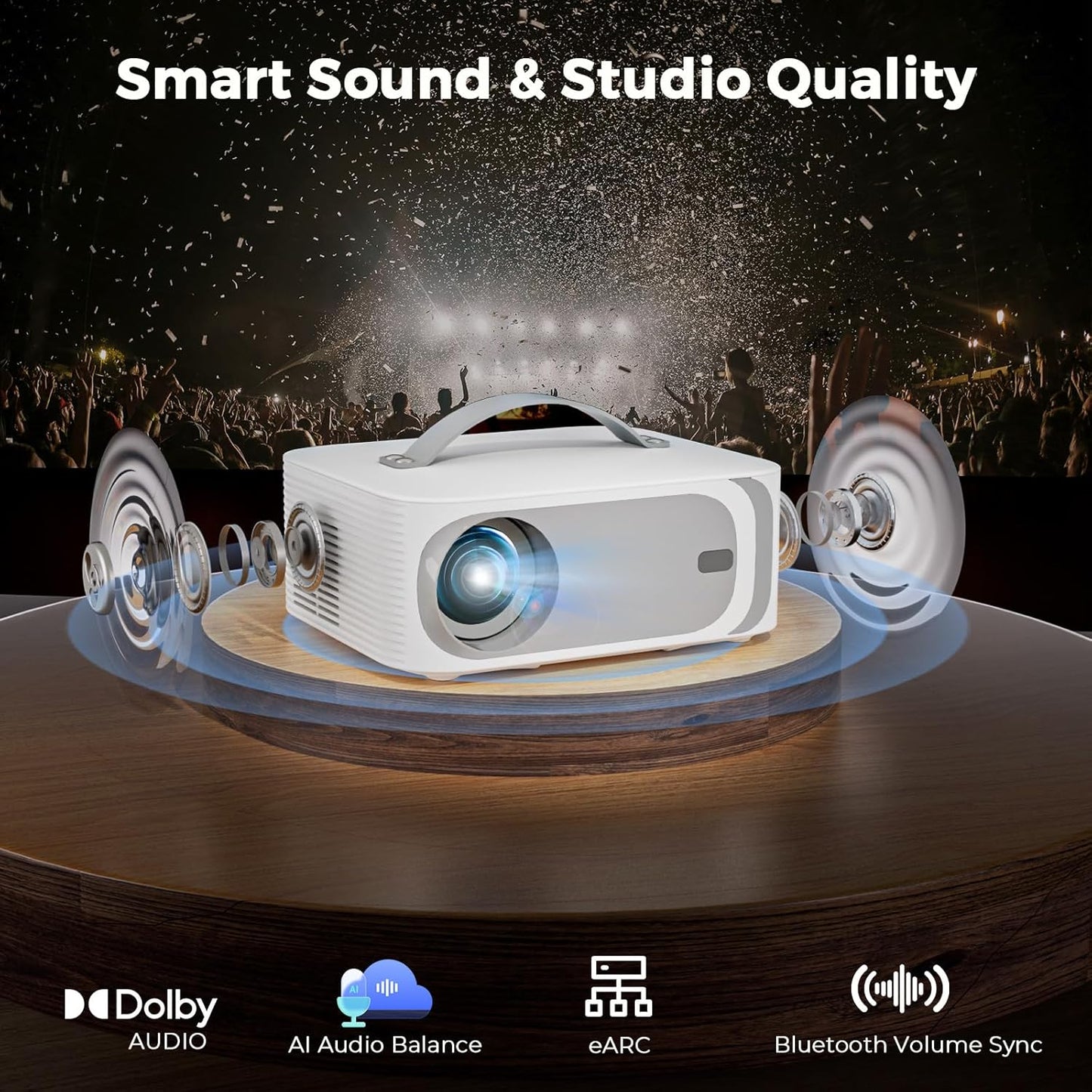 [AI Movin 2.0 System/1200 ANSI/Auto Focus] Projector with WiFi and Bluetooth, Outdoor-Projector 30W DoIby Audio APPS Built-in, Lisowod 1080P Smart Portable 4K Proyector with HDR10+ 2025 Upgraded