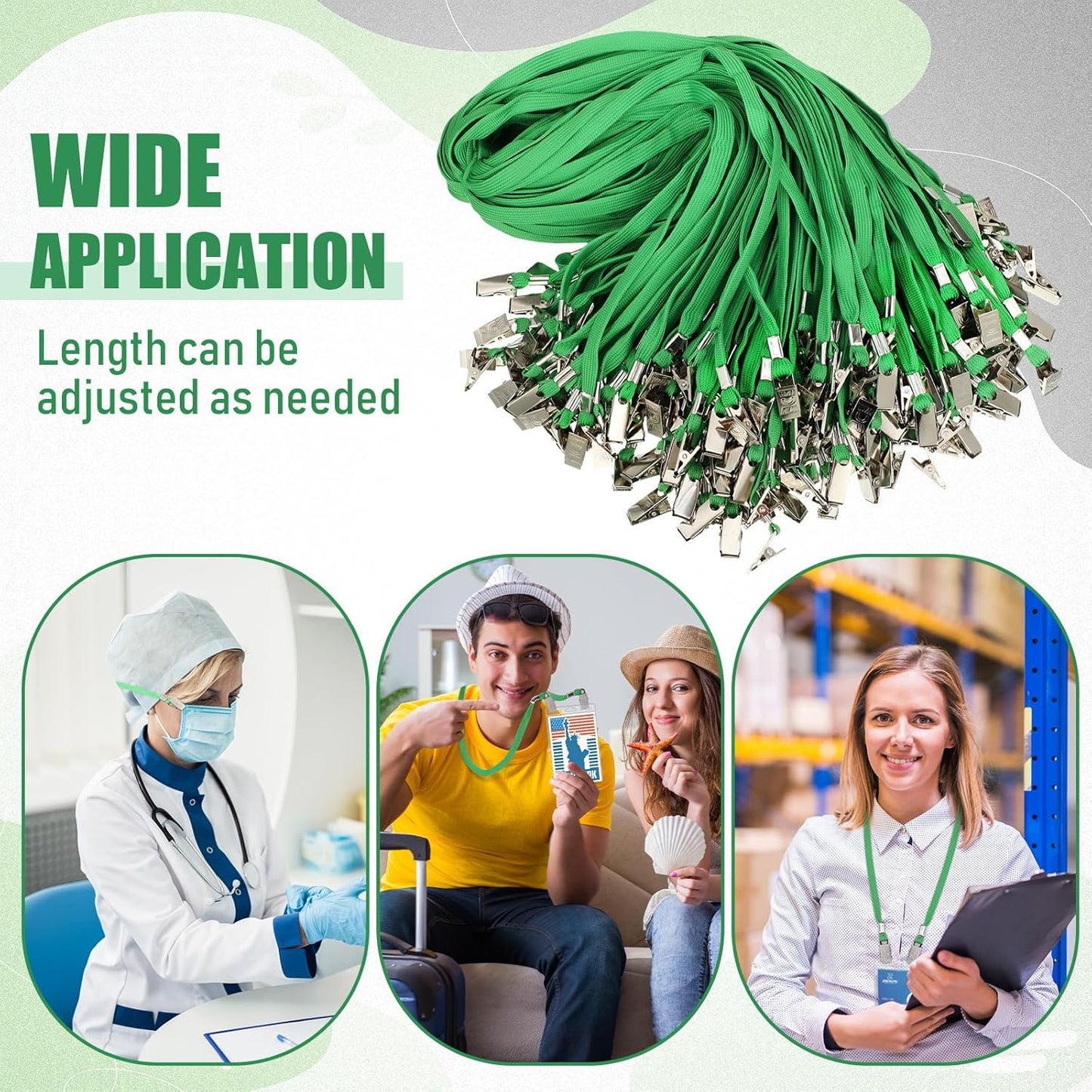 Patelai 100 Pack Double Clip Lanyards Bulk Face Mask Lanyard Twist Free 2 Hook Design Adjustable Badge Neck Strap for Conference Office Class Essential Back to School Gifts ID Card Keychain (Green)