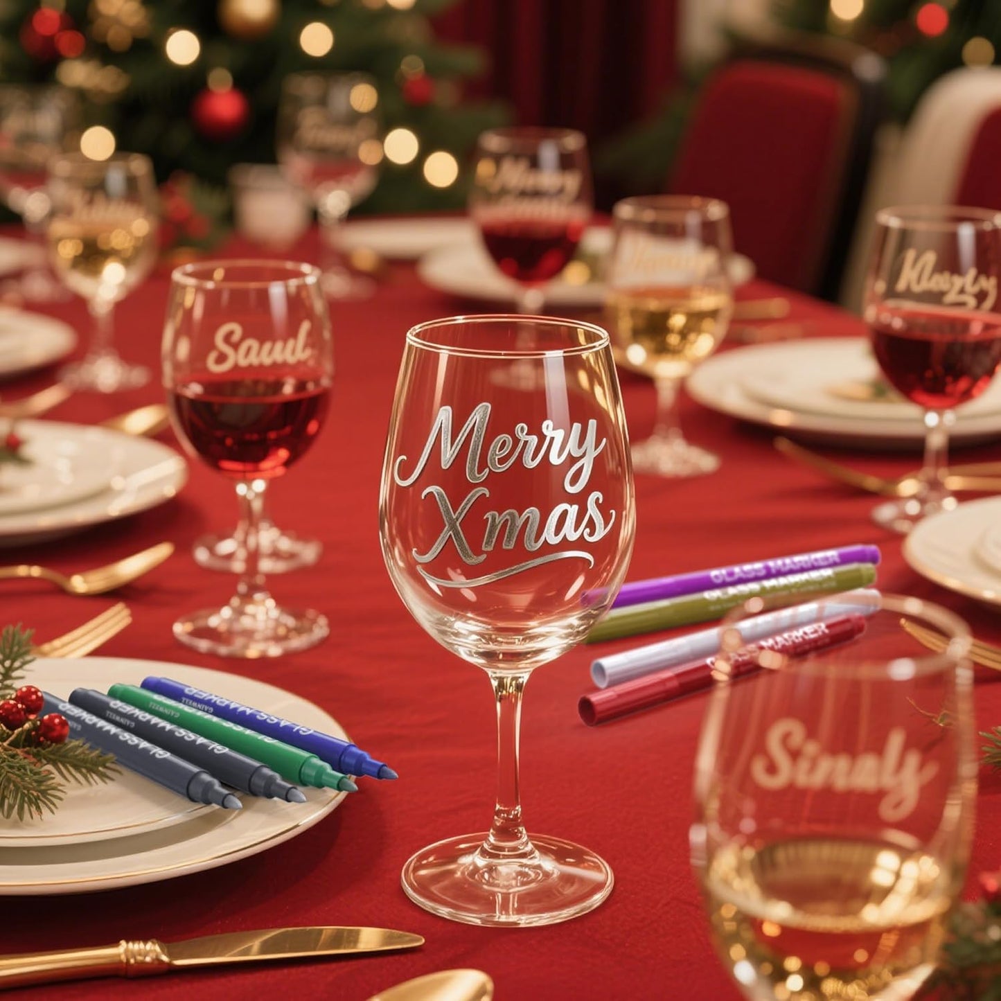 Metallic Wine Glass Markers 8Pcs, Non-Toxic, Food-Safe, Dishwasher-Safe, Wine Glass Marker Pens for Ceramic Plates, Parties & Weddings