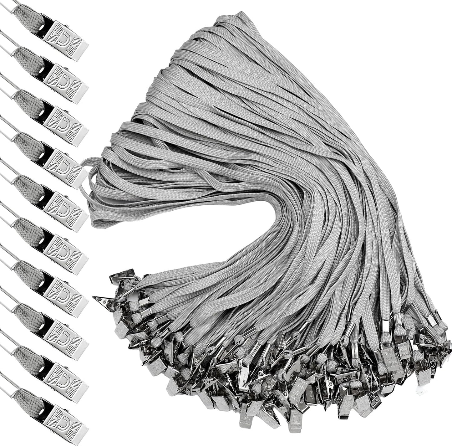 Hoolerry 300 Pcs Lanyards Clips Bulk for ID Name Badge Holder Lanyards Flat with Swivel Hook for Office School(Gray)
