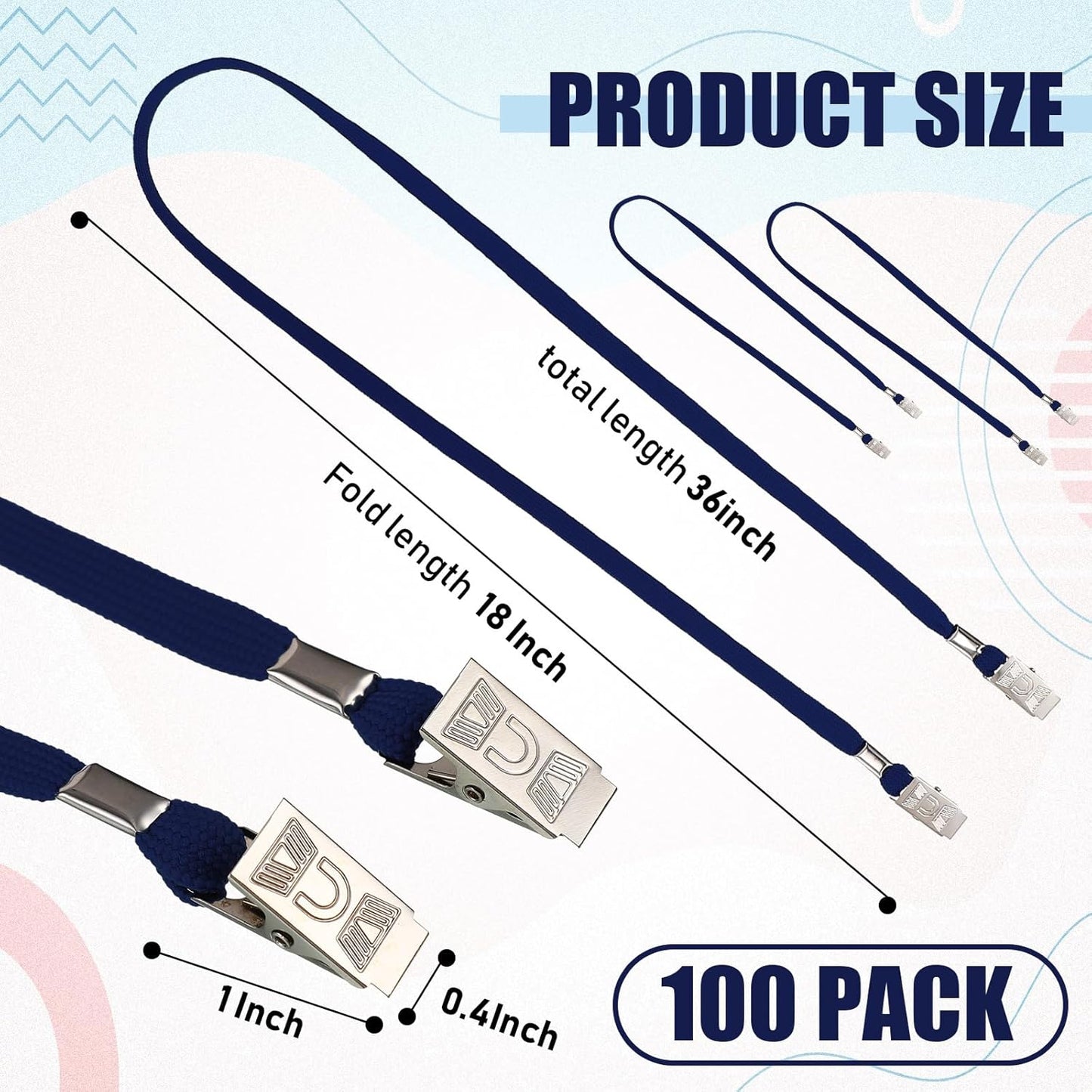 Patelai 100 Pack Double Clip Lanyards Bulk Face Mask Lanyards Twist Free 2 Hook Design Adjustable ID Badges Neck Straps for Conferences Office School Class Card Keychain (Navy Blue)