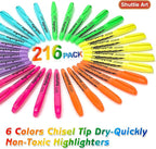 Shuttle Art 216 Pack Highlighters, 6 Bright Colors Chisel Tip Dry-Quickly - Image 2