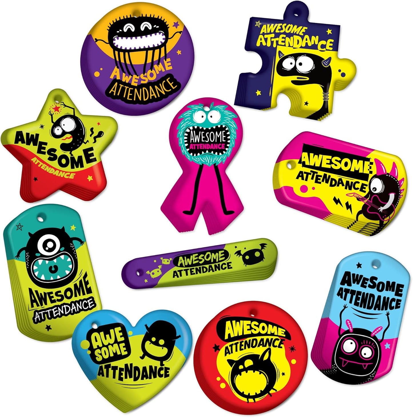 Brag Tags Fun Critters & Monsters Increase Attendance Incentives Value Pack: 250 Multicolor, Waterproof Teslin Brag Tags (25 Per Design)
