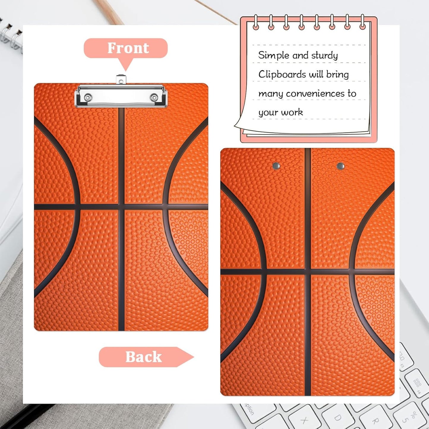Basketball Texture Plastic Clipboards,Cute Fashion Clipboard Decorative 8.5" x 12.5"Standard A4 Size Clipboards,Acrylic Clipboard for Teacher,Social Worker,Students,Nurse,Office Supplies