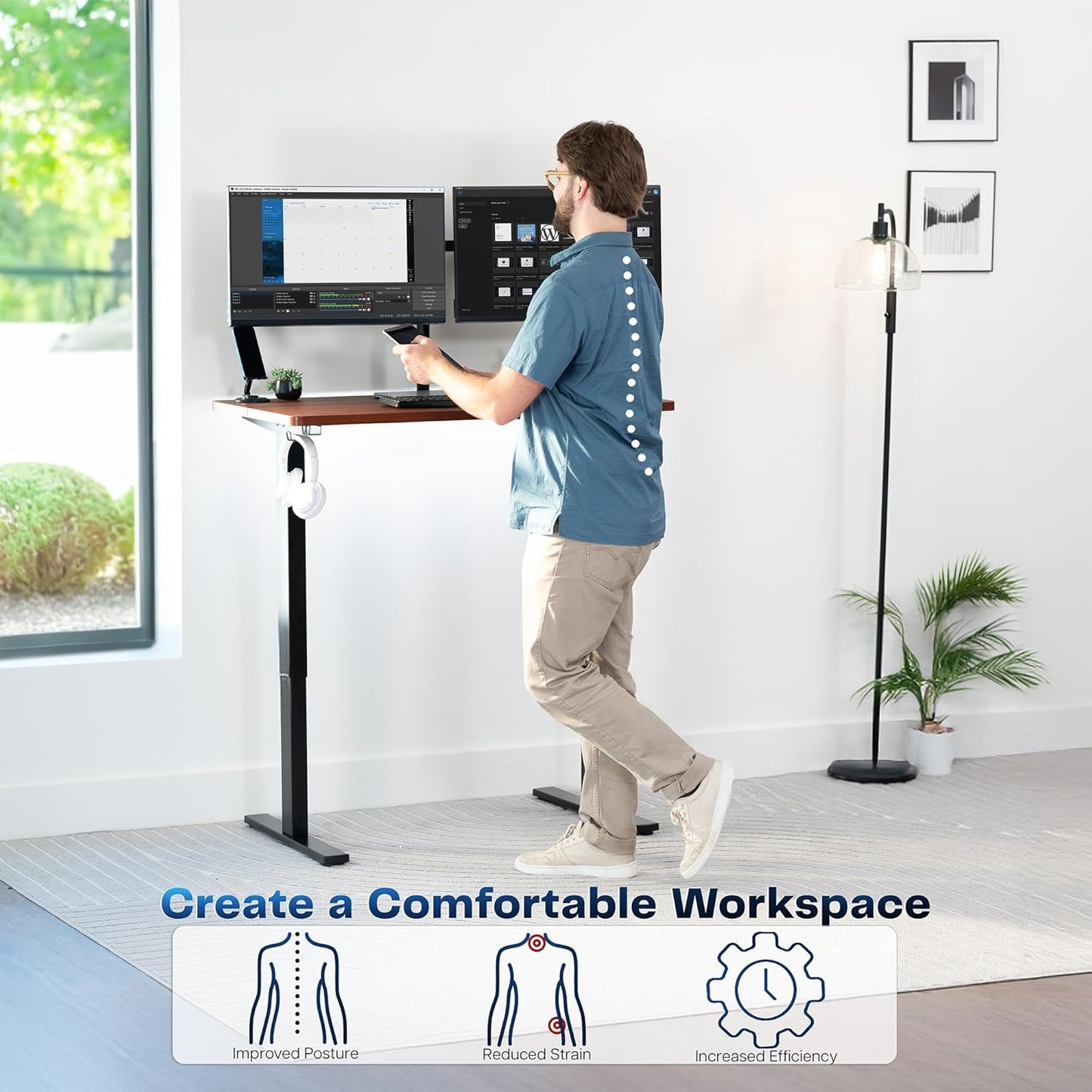VIVO Electric 43 x 24 in Standing Desk, Memory Height Adjustment, 1B Series, Dark Walnut Top, Black Frame, DESK-1B4D