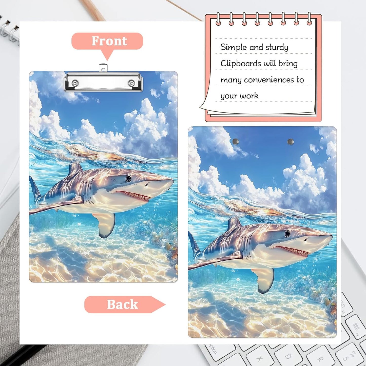 Cute Shark Plastic Clipboards,Cute Fashion Clipboard Decorative 8.5" x 12.5"Standard A4 Size Clipboards,Acrylic Clipboard for Teacher,Social Worker,Students,Nurse,Office Supplies