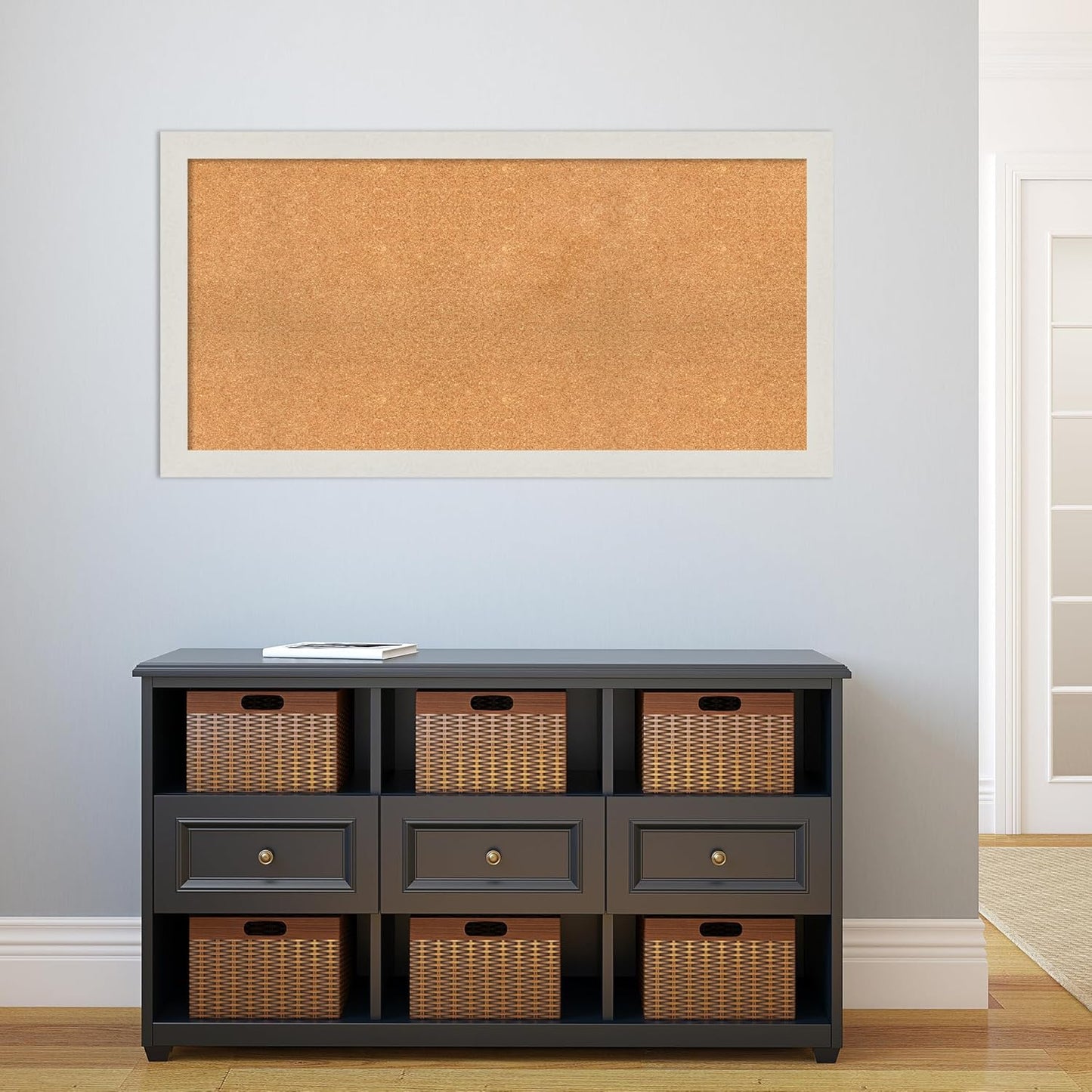 Amanti Art Natural Cork Board for Wall, 25x49 Vision Board with White Frame, Oversize Corkboard Office Decor for Home Organization, Country Rustic Corkboard Pinboard to Display Items for Home