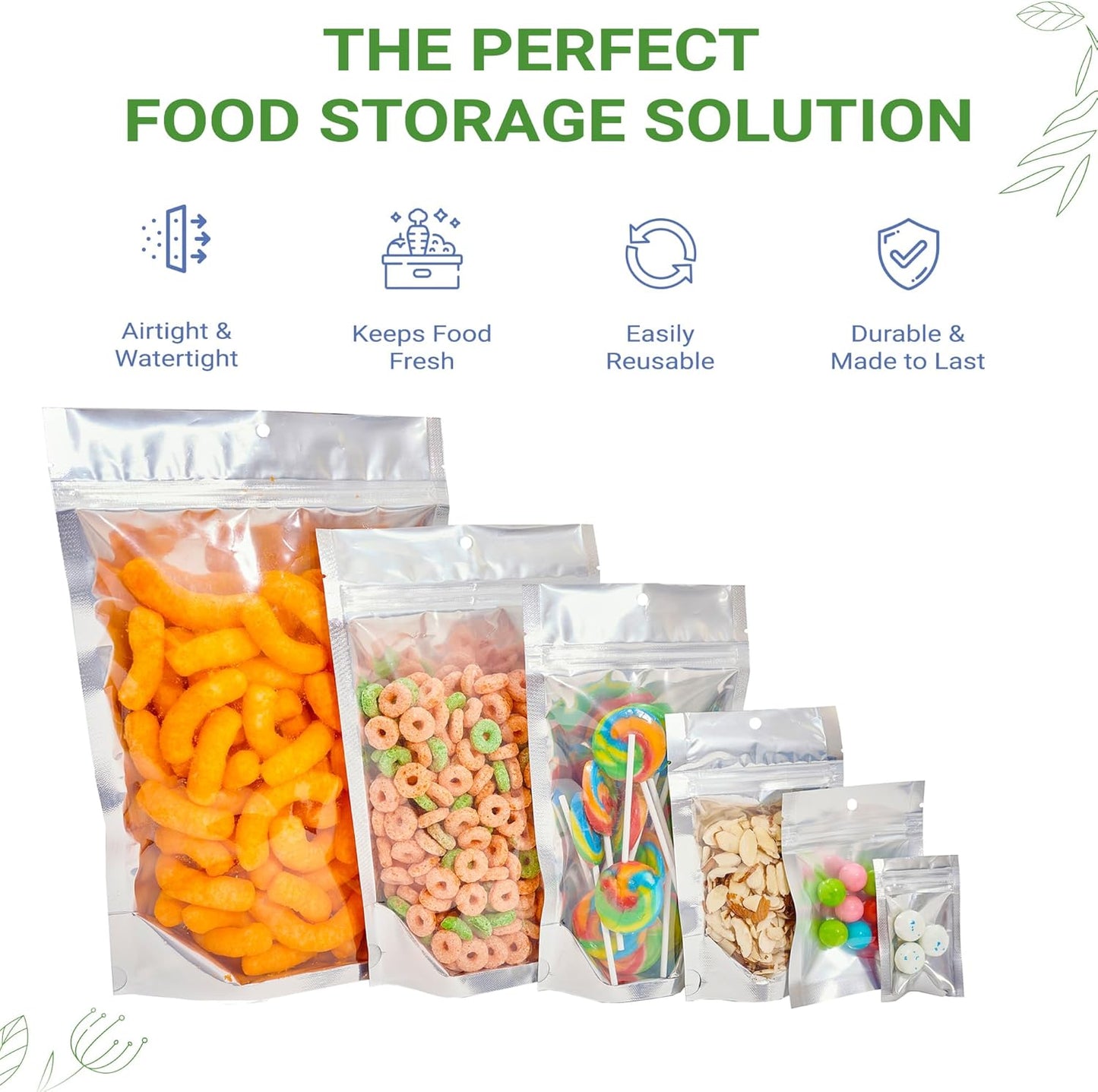 100 Pieces 3.5" x 4.5" Clear/Silver Resealable 3 Seal Pouch Bags Mylar Food Packaging with Tear Notches