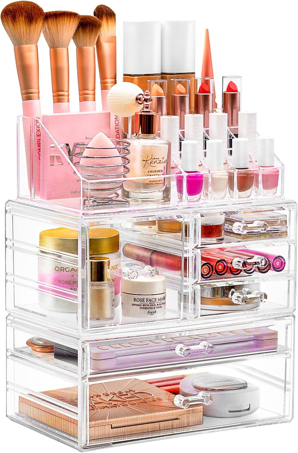 Sorbus Large Clear Makeup Organizer - Detachable 3-Piece Jewelry & Make Up Organizers and Storage Set - Spacious Cosmetic Display Tower - Makeup Organizer for Vanity, Bathroom, Dresser & Countertop