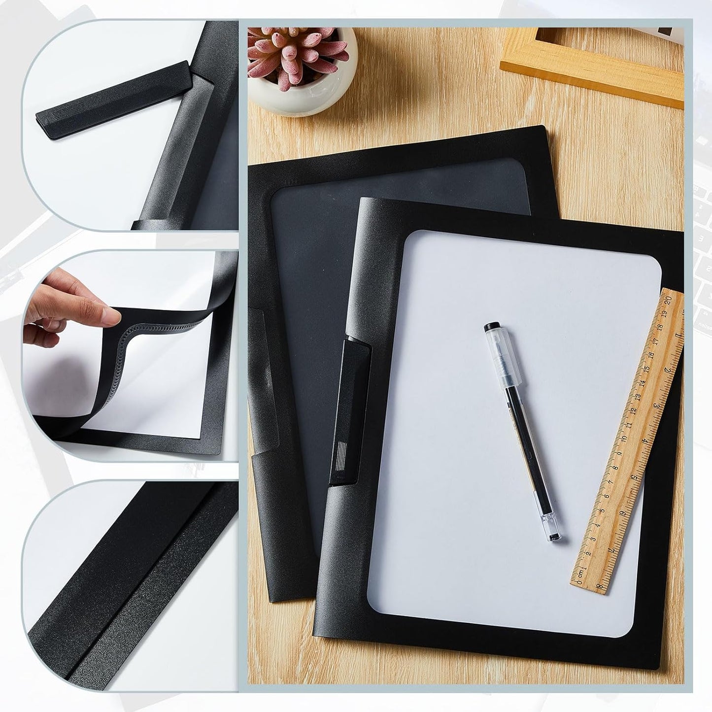 Yeaqee 50 Pcs Clear Report Covers with Clip Sliding Bar Locking Report Folder Cover Plastic Presentation Folders Binder Portfolio for Letter Size Document Paper Resume, Black 9 x 11.4 Inch