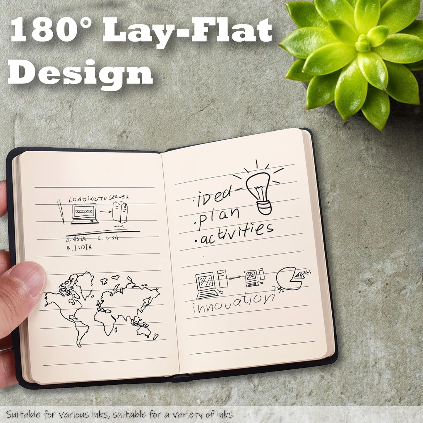 4 Pack Pocket Notebook Small Notebook, 3" x 4.4" Journal Notebook Hardcover with Thick Lined Paper, 200 Pages Leather Cover Mini Journal Notepad (Black)