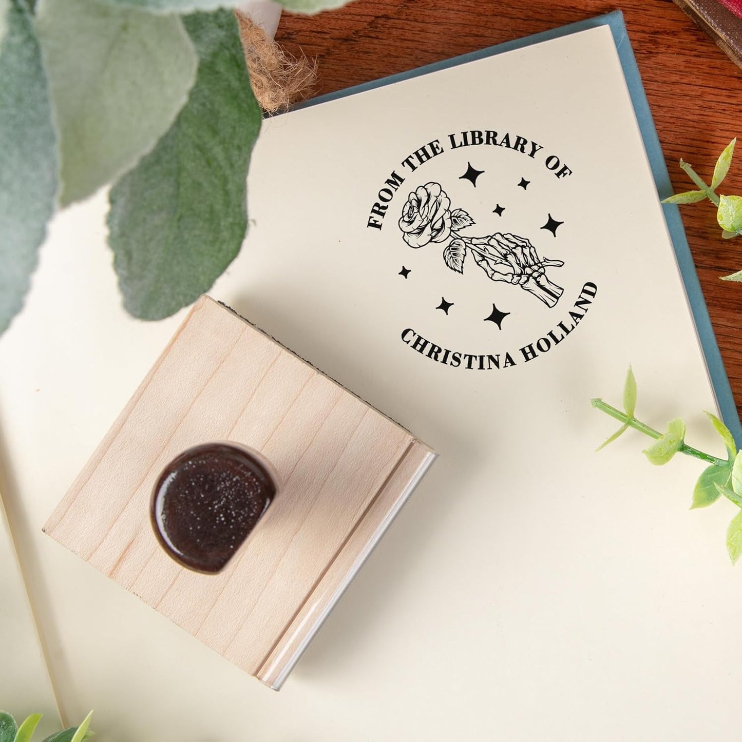 from The Library of Embossers & Stamps for Fantasy Book Readers | Custom Embosser | Custom Stamp | Ex Libris | Elevate Your Fantasy Collection of Stories and Novels (Design 17, Wood Hand Stamp)