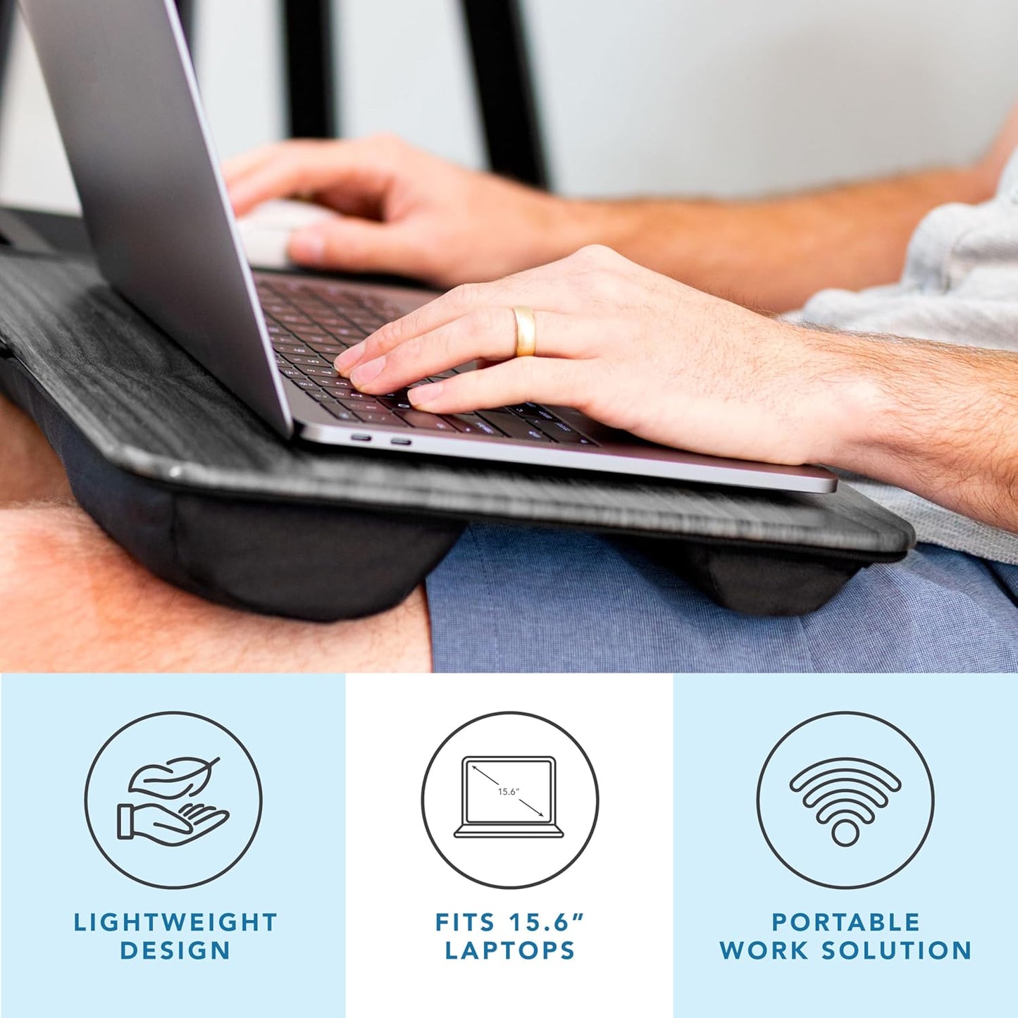 LAPGEAR Home Office Lap Desk with Device Ledge, Mouse Pad, and Phone Holder - Gray Woodgrain - Fits up to 15.6 Inch Laptops - Style No. 91545