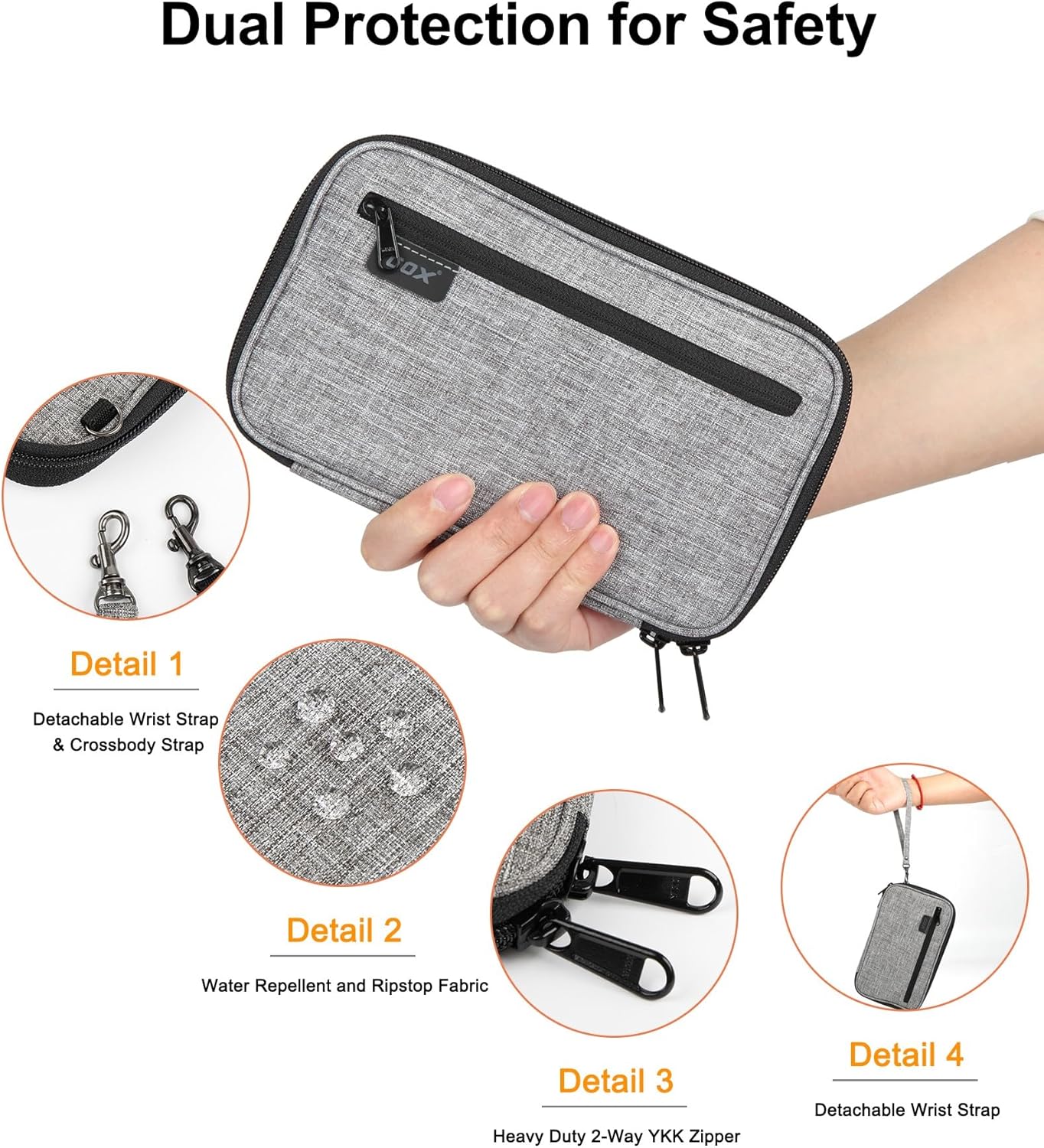 Neck Wallet RFID Blocking Family Passport Holder Organizer Case Travel Pouch (Grey)