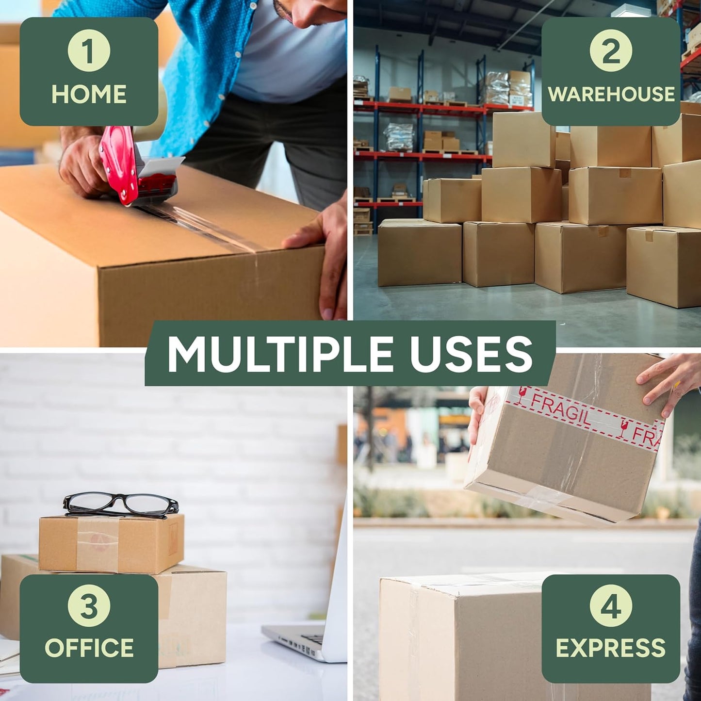 Heavy Duty Gun and Dispenser With 6 Brown Packaging Tapes (48cm X 66m) | Metal Dispenser for Moving Boxes, Warehouse, Paper Packaging, Parcel, or General Packing