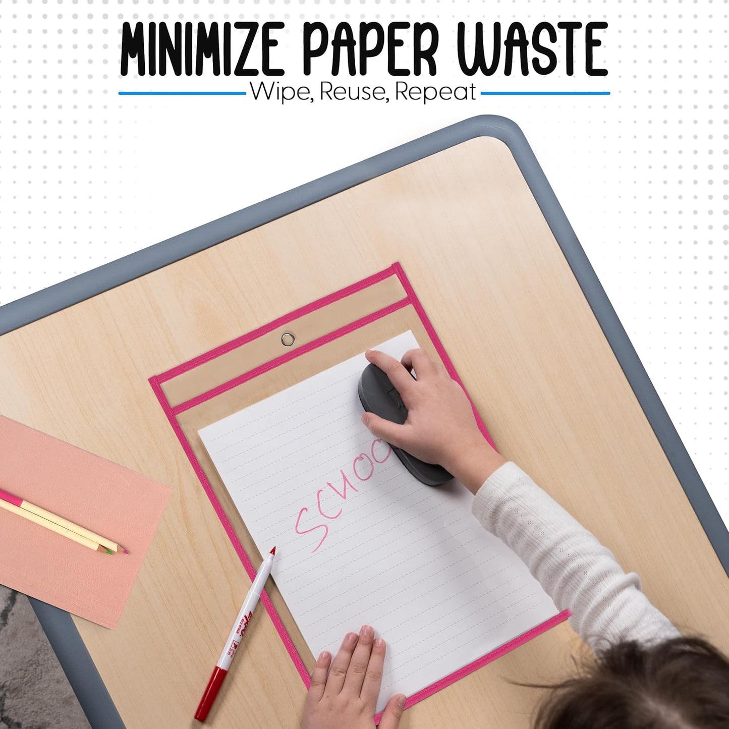 Essex Wares - 6 Pack, Magenta, Durable Water-Resistant Dry Erase Pocket Document Protectors, 10" Wide x 13.5" Tall - Dry Erase Clear Plastic Sleeves - Reusable & Easy Erase Plastic Invoice Holders