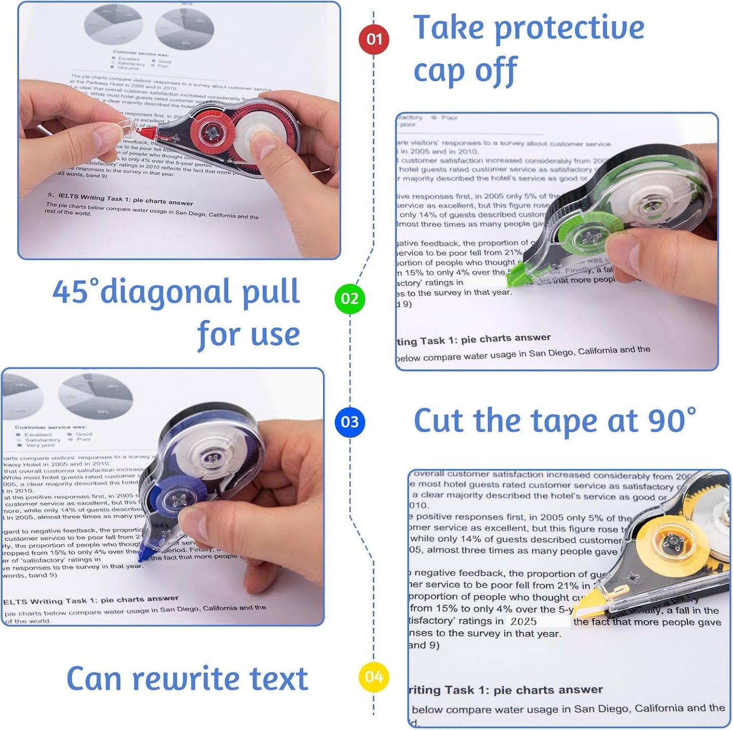 30 Pcs Colorful Correction Tape, 39.4 Ft White Wrong Out Tear-Resistant Bulk, Instant Corrections Easy To Use Applicator for School, Office, Note Taking, Journal (Tape Width 0.2 in, Clear)