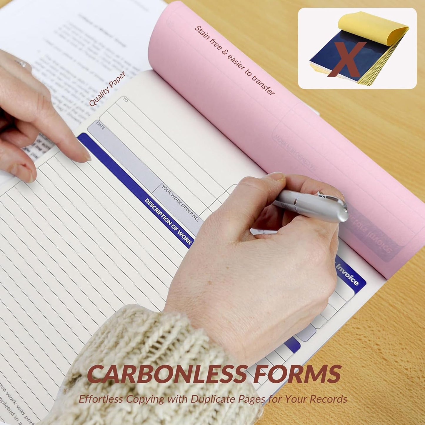 Large Contractor Invoice Book, Invoice Receipt Book for Small Business, 3 Part Carbonless Work Order Estimate Forms, 8x11 in, 200 Sets (4 Books)