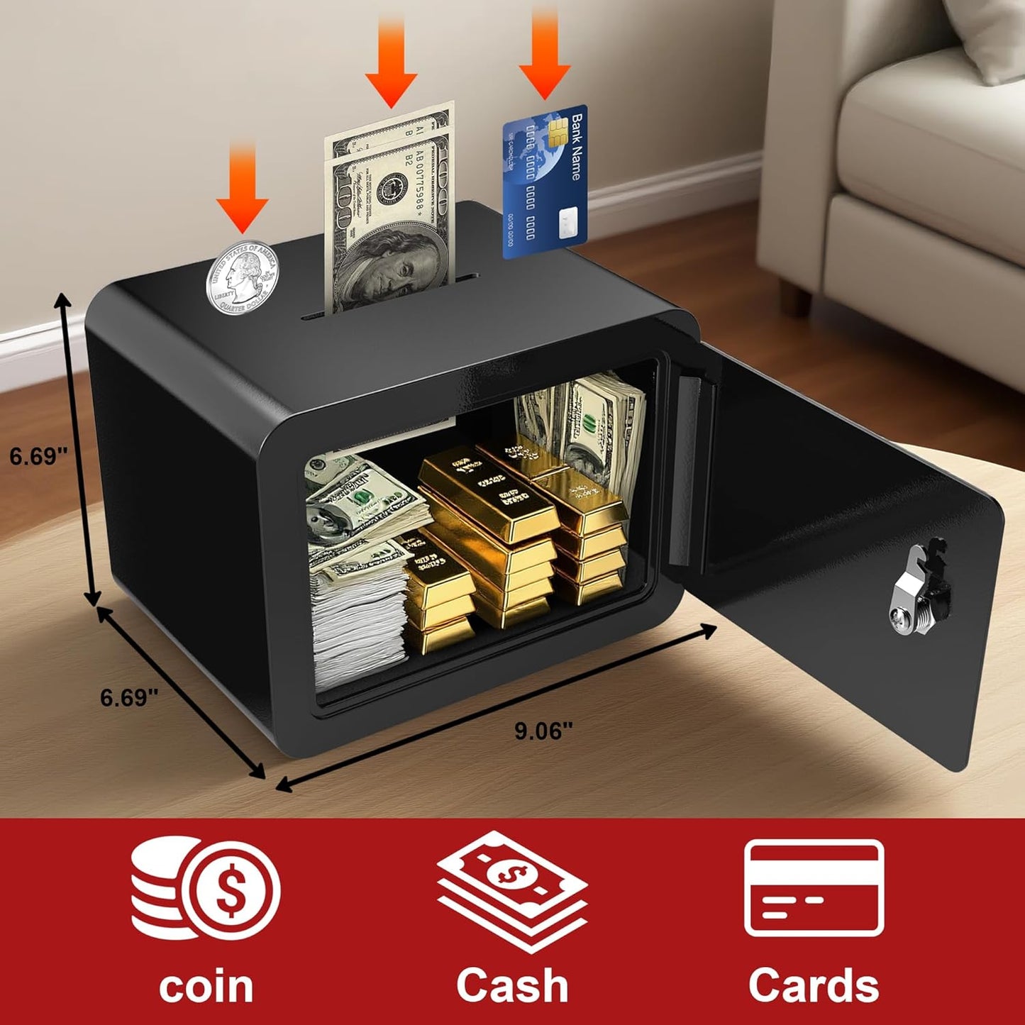 Small Safe Box For Kids Money Coin, Small Safe With Slot Money Safe For Cash, Security Box For Home Office Dorm, Drop-Resistant & Durable,For Jewelry