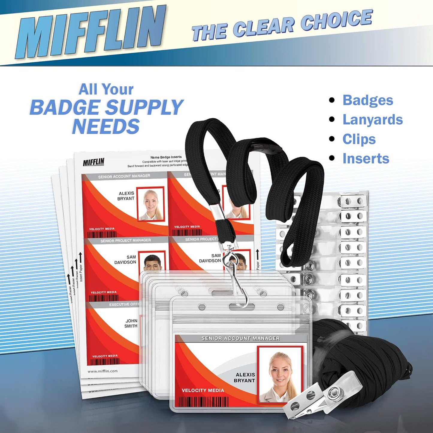 MIFFLIN-USA Flat Breakaway Safety Lanyard for ID Badges (Black, 36 Inch, 25 Pack), Soft Woven Neck Line