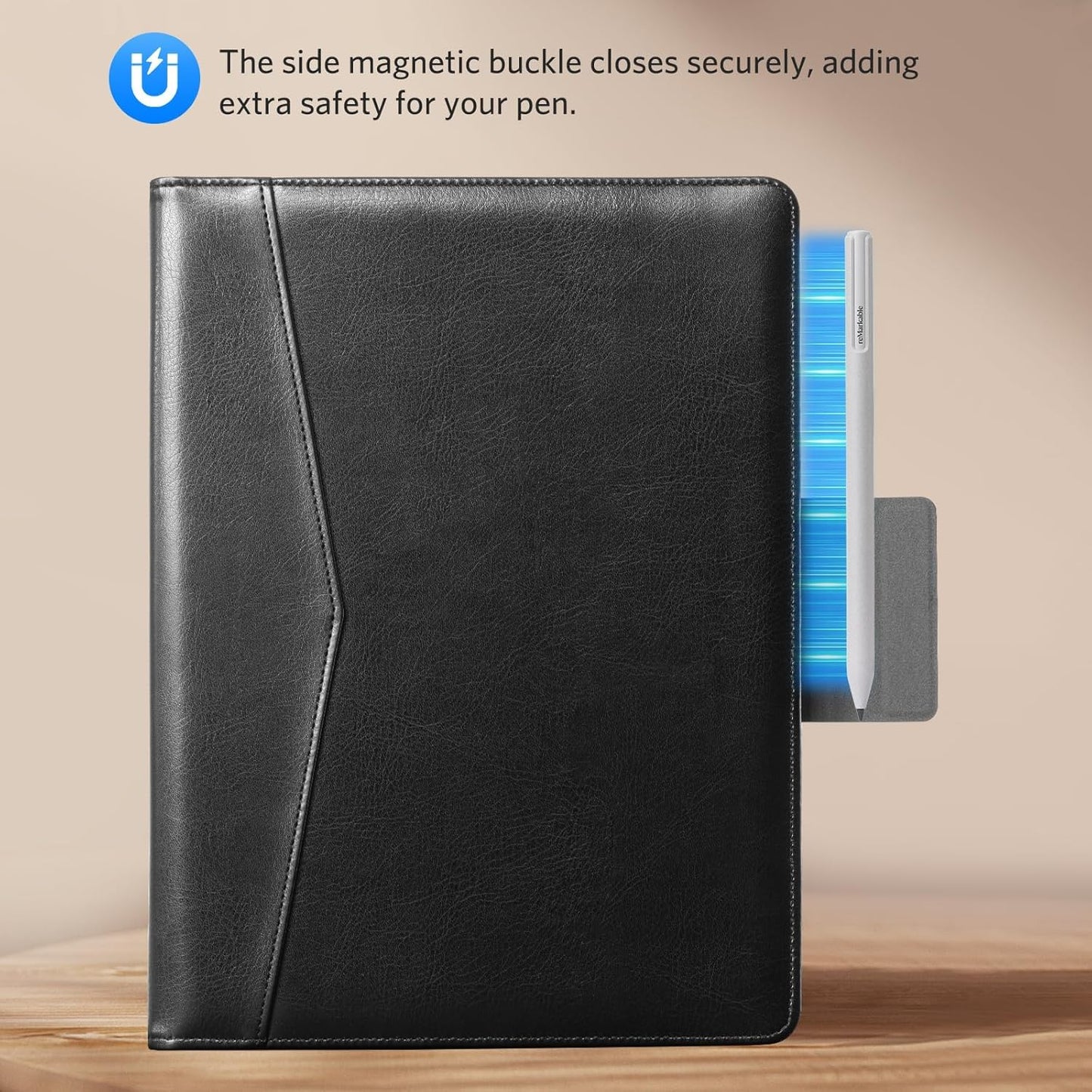 CoBak Premium PU Leather Case for Remarkable Paper Pro 11.8" (2024) – Slim Magnetic Back Cover with Auto Sleep/Wake, Folder Design, Magnetic Pen Holder Strap, Black Leather