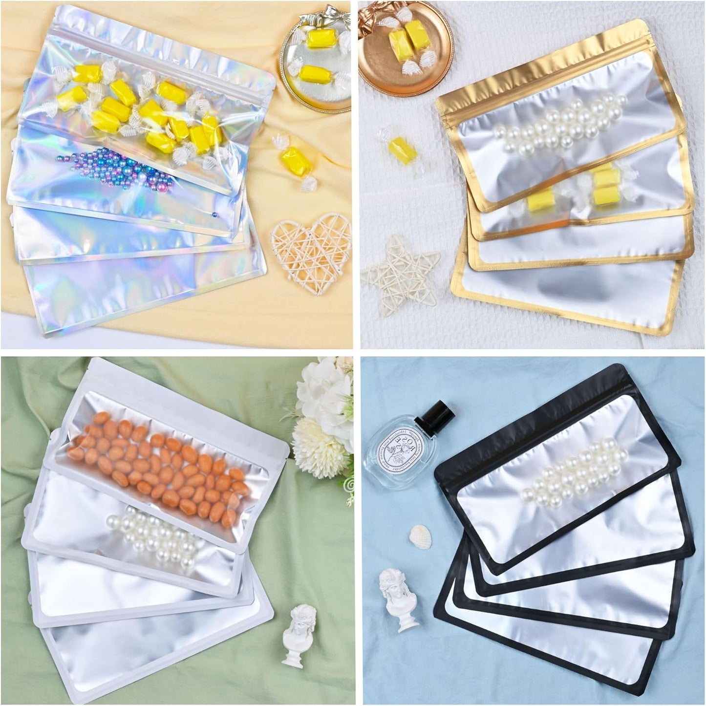 Resealable Mylar Pouch Holographic Bag Great for Office Home Party Favor Food Storage Cookies Sample Jewelry Snack (100PCS, Red Color, 5 x 8.6 inch)