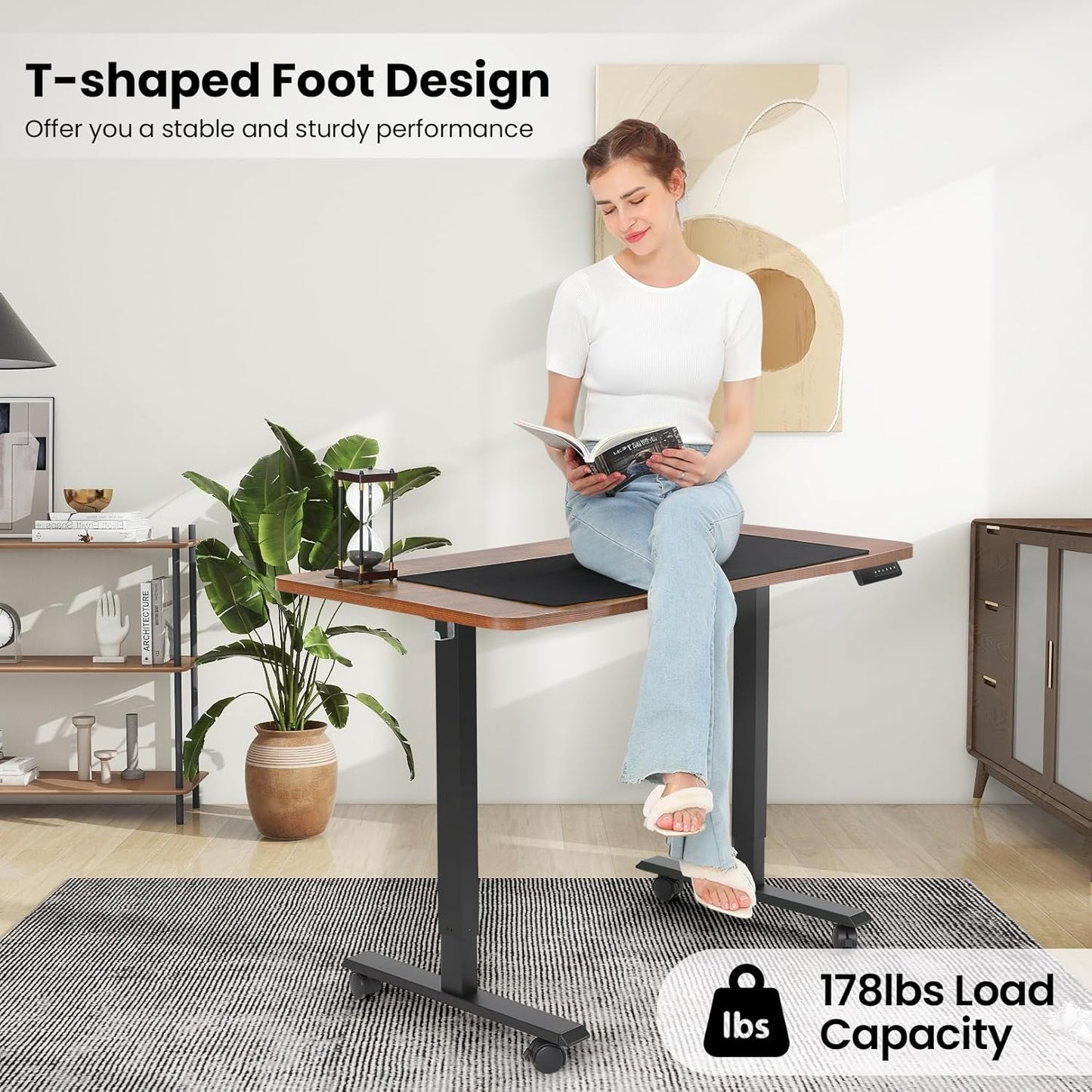 Electric Standing Desk 55 x 24 Inches Adjustable Height Ergonomic Sit Stand Up Desk Curved for Home Office Computer Workstation with 2 USB Ports 3 Power Outlets Memory Preset Wheels, Oak
