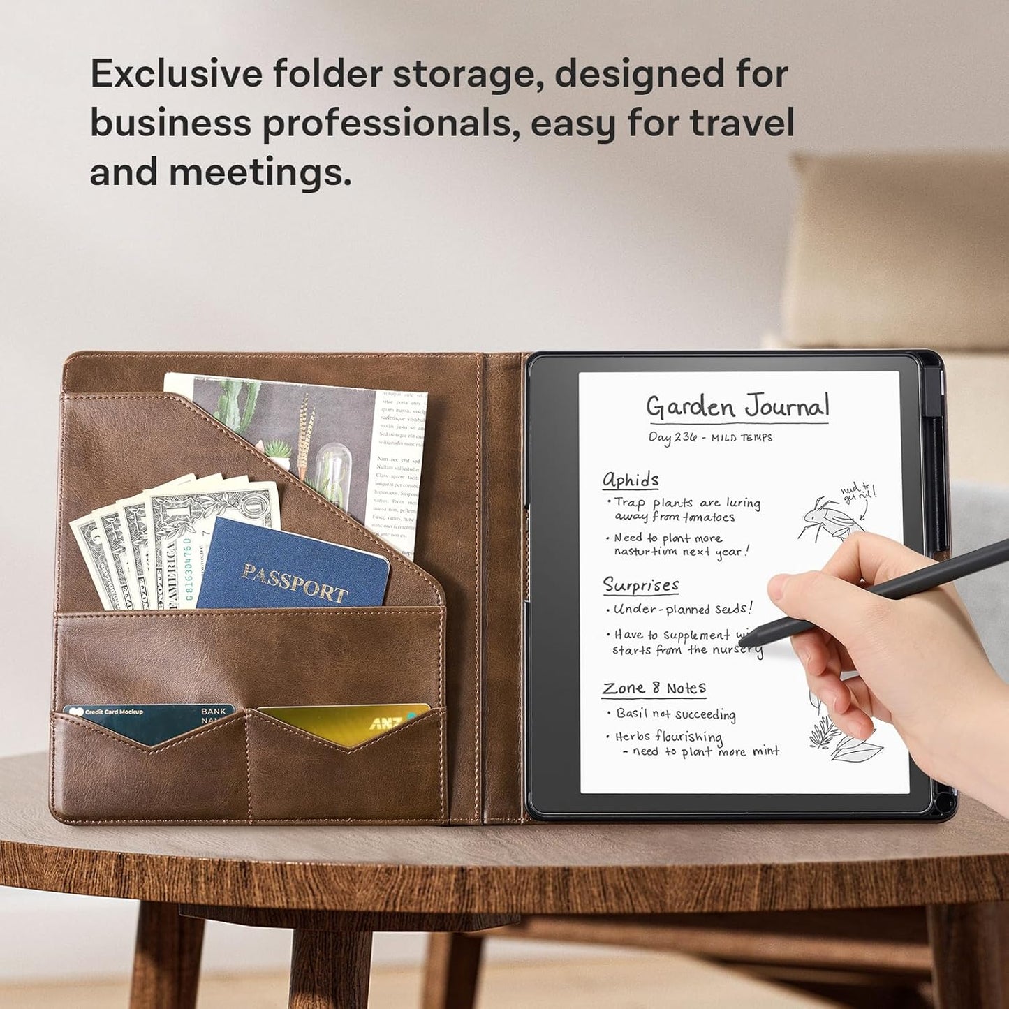 CoBak Premium PU Leather Case for Kindle Scribe 10.2", TouchPad D10, Boox Note Air 5, Folio Cover with Pen Holder, Auto Sleep/Wake, Card Slots & File Folders for Business, Not for Remarkable