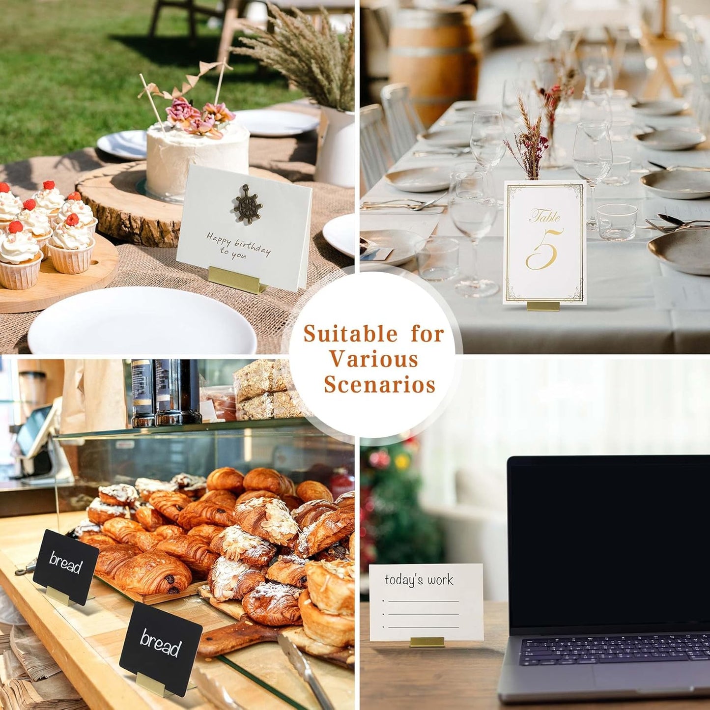 Gold Table Number Holders, 24-Pack Metal Place Card Stands & Picture Holders with Storage Box - Ideal for Weddings, Anniversaries, and Parties