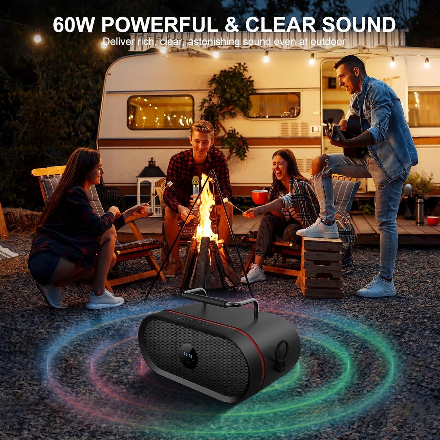 RHM K666 Karaoke Machine with Powerful & Clear Sound, 2 Wireless Microphones, Rechargeable Battery, 8 Hours Playtime, Support Bluetooth/AUX/USB/PC for Home, Party, Wedding, Picnic, Outdoors Activities
