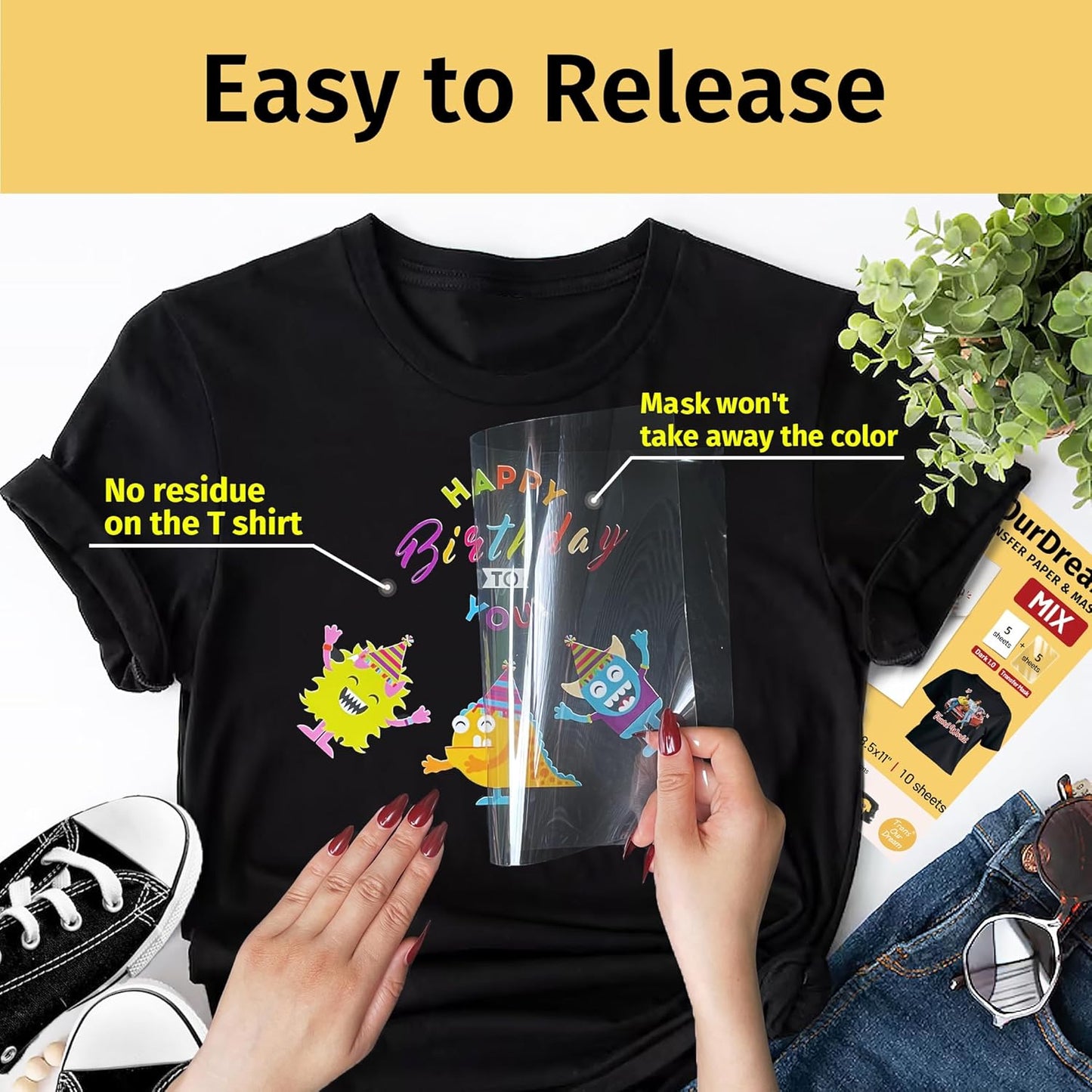 TransOurDream Heat Transfer Paper for Dark Fabric (5+5 Sheets，8.5"x11") Printable HTV Vinyl for Inkjet Printer, Iron on Transfers for Tshirts