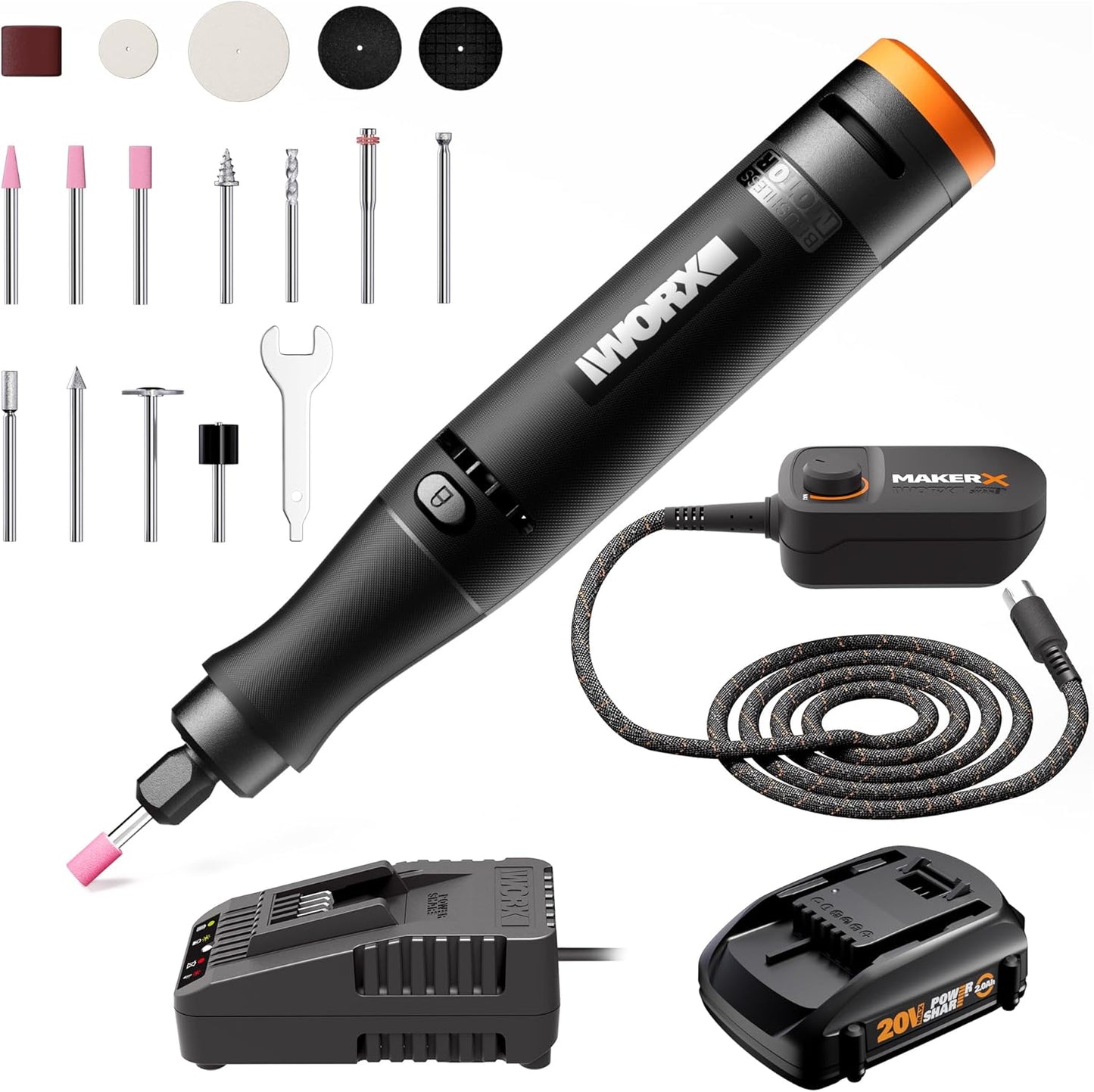Cordless Rotary Tool Kit, 20V Mini Power Rotary Tool for Sanding, Carving, Drilling, Engraving, Polishing, DIY Crafts with 42 Accessories, Brushless Motor, 5000-35000 RPM Variable Speed