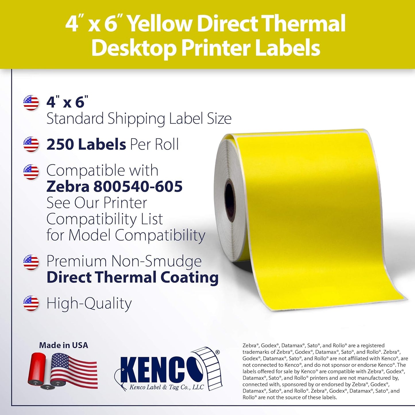 4" X 6" Direct Thermal Perforated Stickers Labels for Shipping Labels, Inventory, and Color Coding - Compatible with Zebra, Rollo, Godex and More (Yellow, 1 Roll)