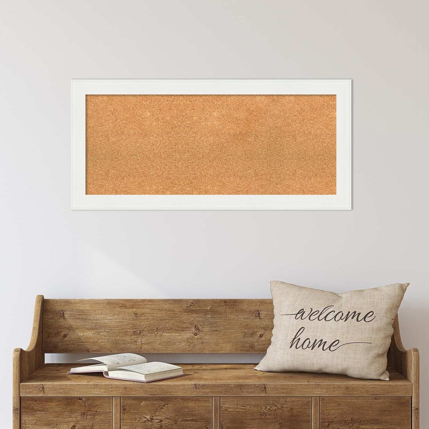 Amanti Art Natural Cork Board for Wall, 17x37 Vision Board with White Frame, Medium Corkboard Office Decor for Home Organization, Casual Corkboard Pinboard to Display Items for Home Organization in