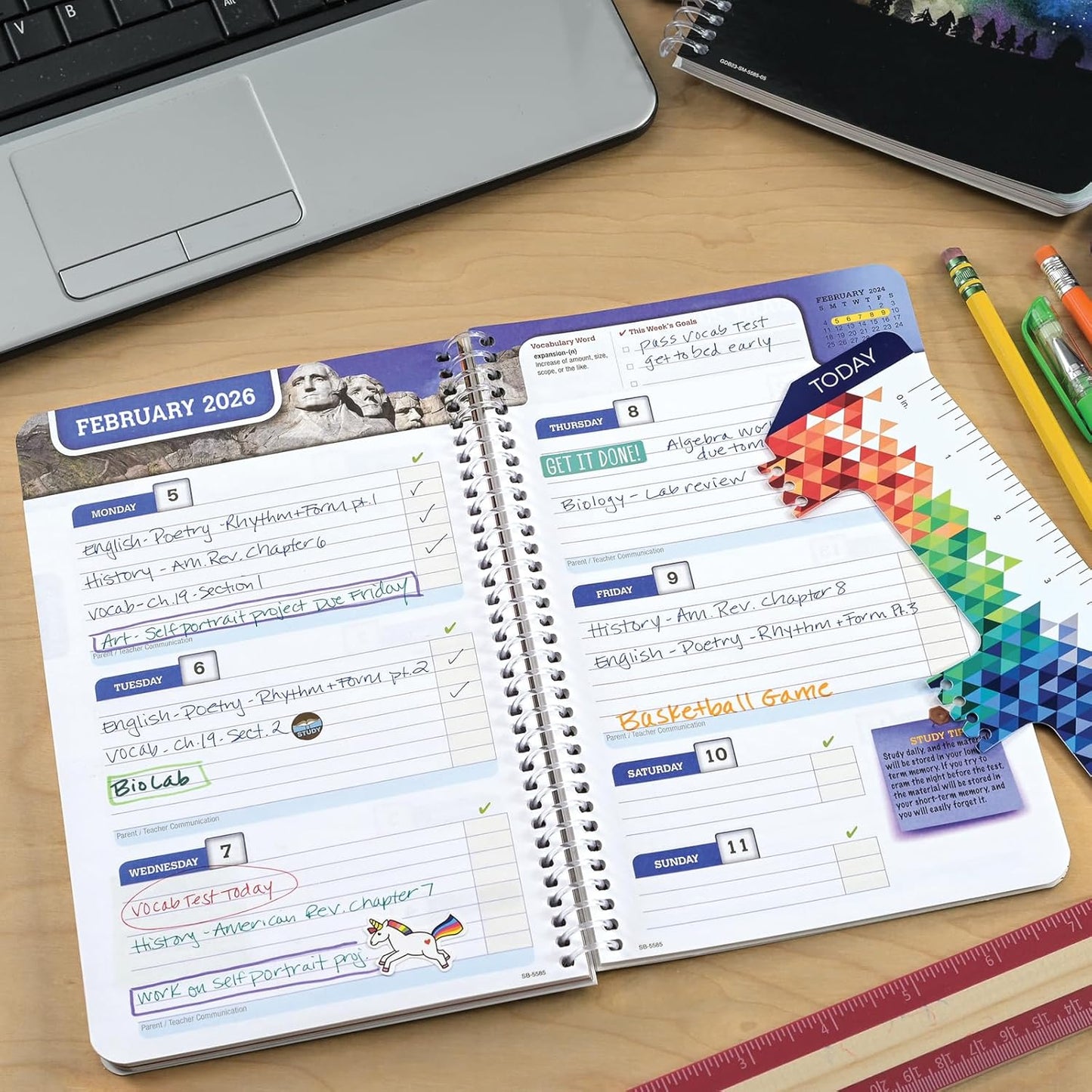 Global Datebooks Dated Middle School or High School Student Planner for Academic Year 2025-2026 Includes Ruler/Bookmark and Planning Stickers (Block Style - 5.5"x8.5" - Doodles)