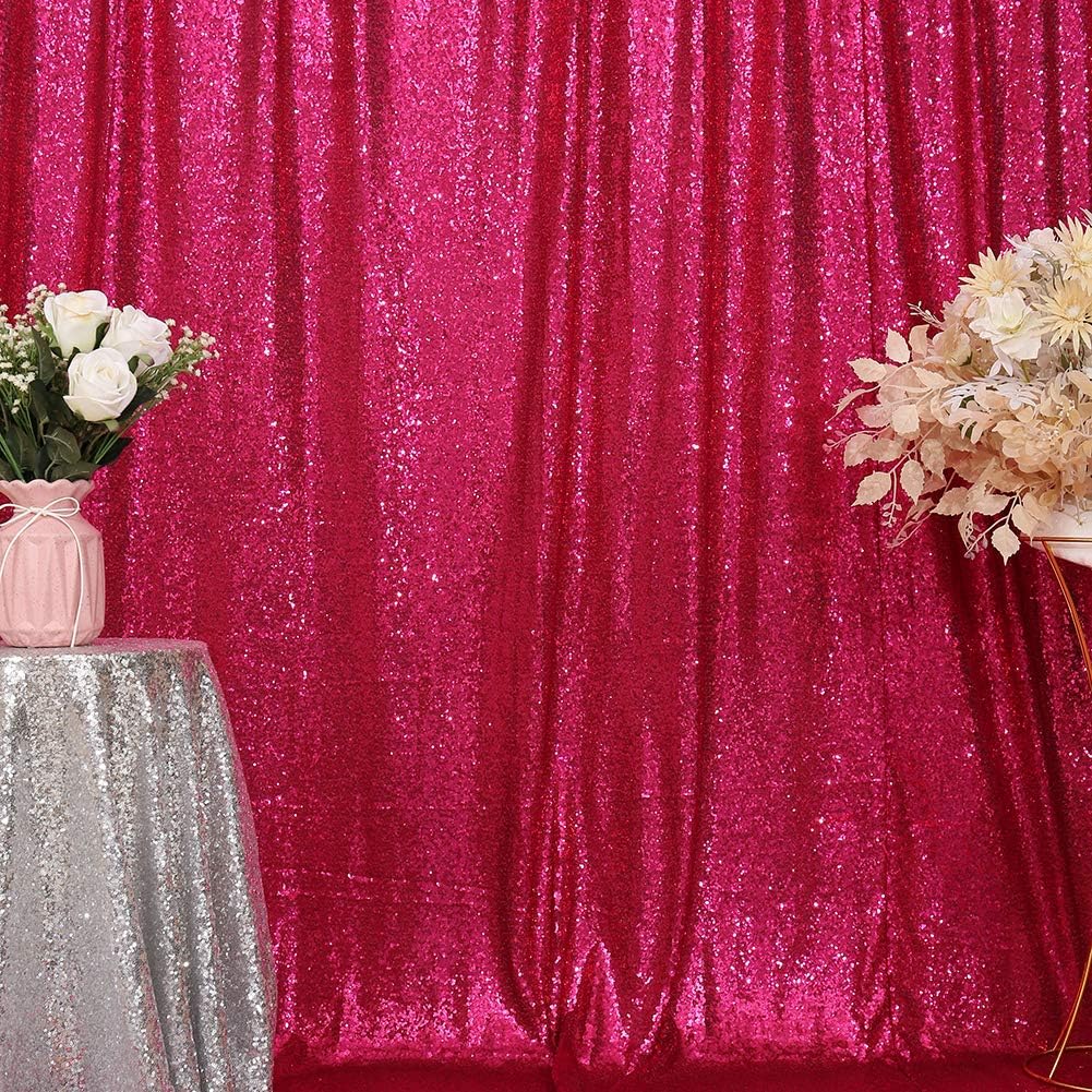 Eternal Beauty Hot Pink Sequin Backdrop, 6x8 Ft Glitter Background Curtains for Shimmer Photography Party Wedding Birthday Back Drop Decor