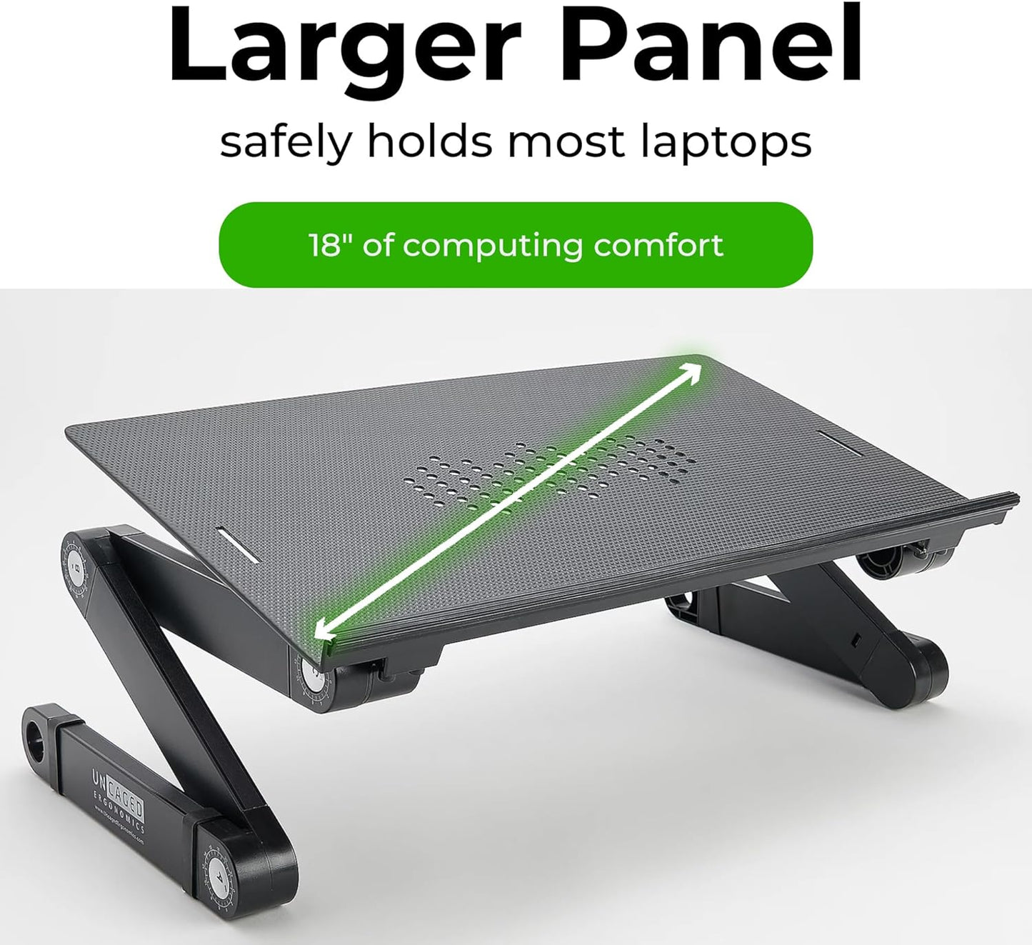 Uncaged Ergonomics WorkEZ Adjustable Laptop Stand for Desk, Laptop Stand Adjustable Height, Foldable Aluminum Cooling Computer Holder & Riser for Desk Bed, Black, XL