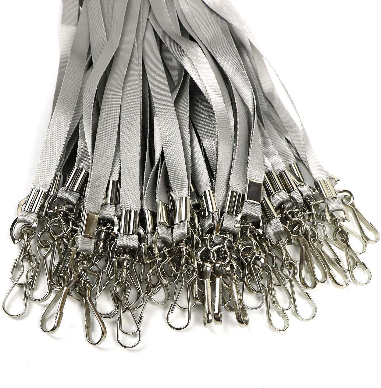 Beebel Gray Lanyard Bulk Lanyards for Id Badges Flat Lanyard with Badge Clip Swivel Hook 50 Pack