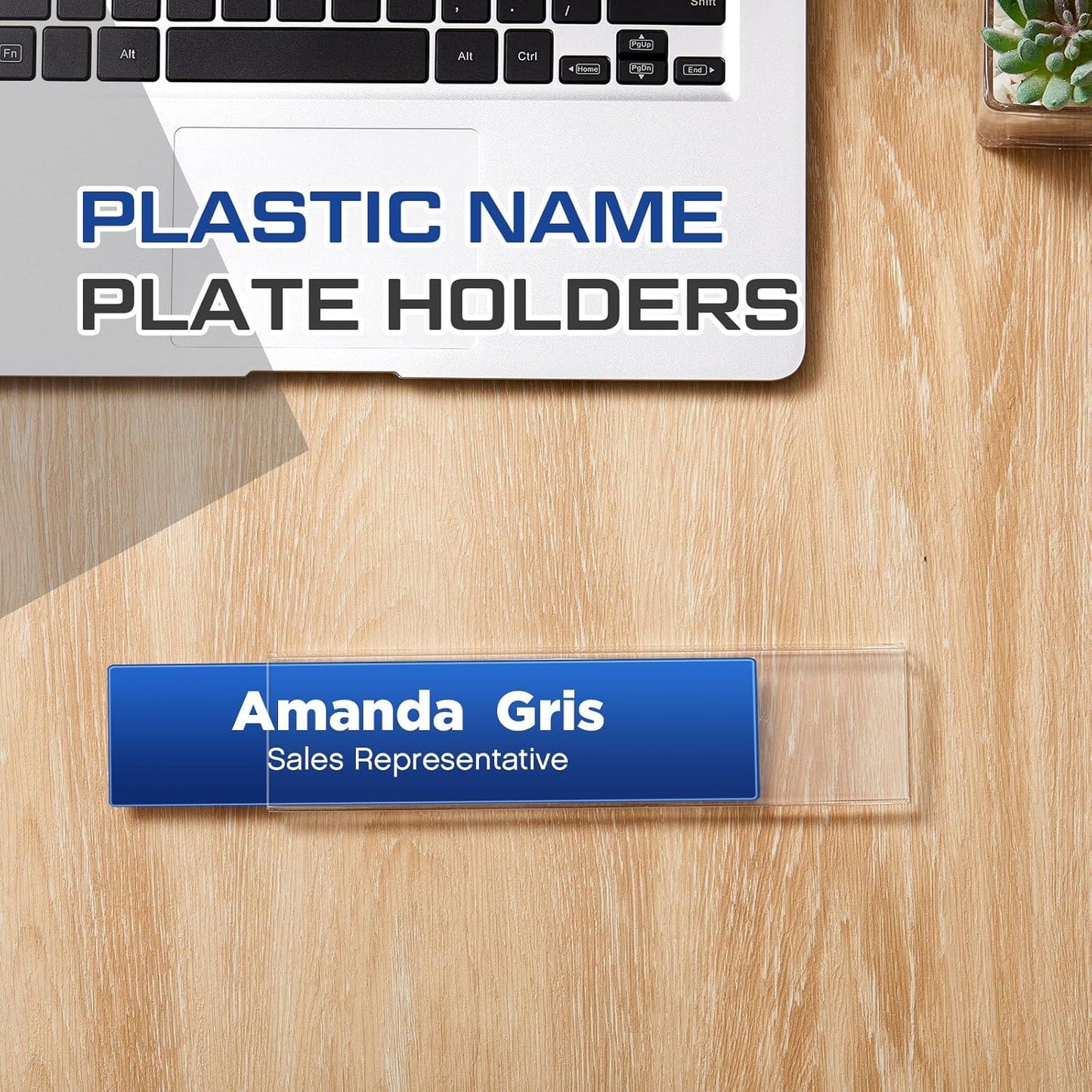 50 Pack Plastic Cubicle Name Plate Holder 8.5" Wide x 2" High Glass Wall Name Plate Holder Clear Acrylic Sign Display Stand for Home Office Business (Suitable for 1/4" Cubicle Wall)