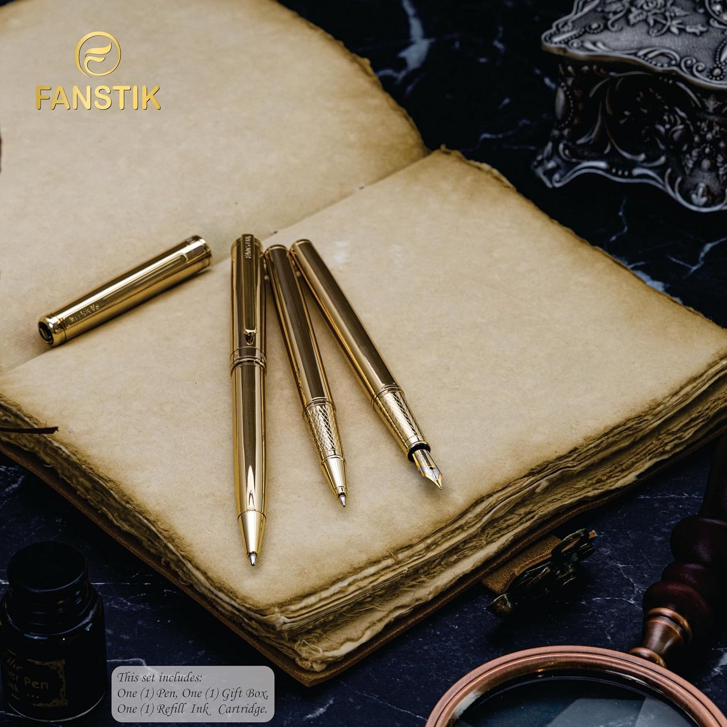 Customized Gold Luxury Rollerball pen (Made In USA) fancy gift set for women, Real 24K Gold Plating, Professional executive pen gift set for men (Lux Custom-Rollerball Gld)