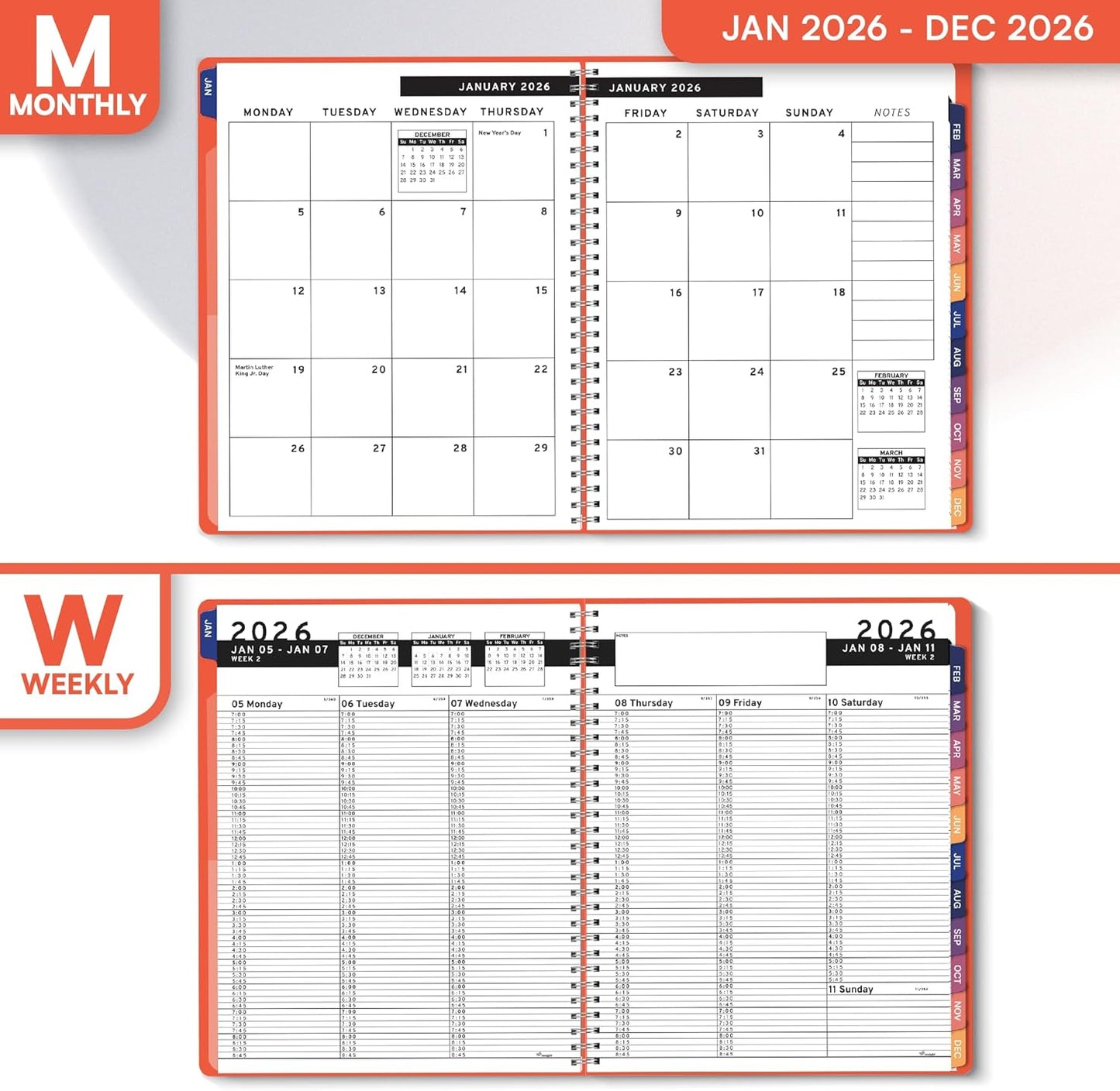Ensight 2026 Appointment Book & Planner Ensight 8.5 x 11 inches Large Tabbed Daily Hourly Weekly Planner Schedule Book 15 Minute time Slots Business & Personal Planner Jan 2026 Dec 2026 Peach