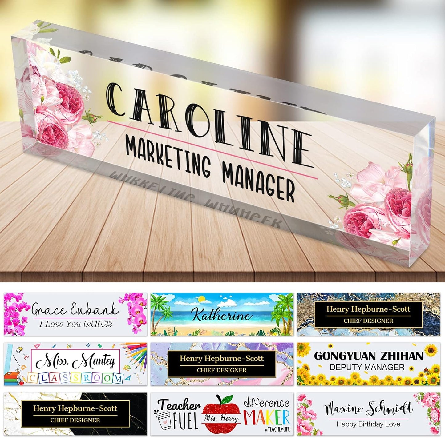 Desk Name Plate Personalized Custom Name Plaque sign for Desks Office Customized Desk Plate Acrylic Block Decor Gift 8x2.5 inch