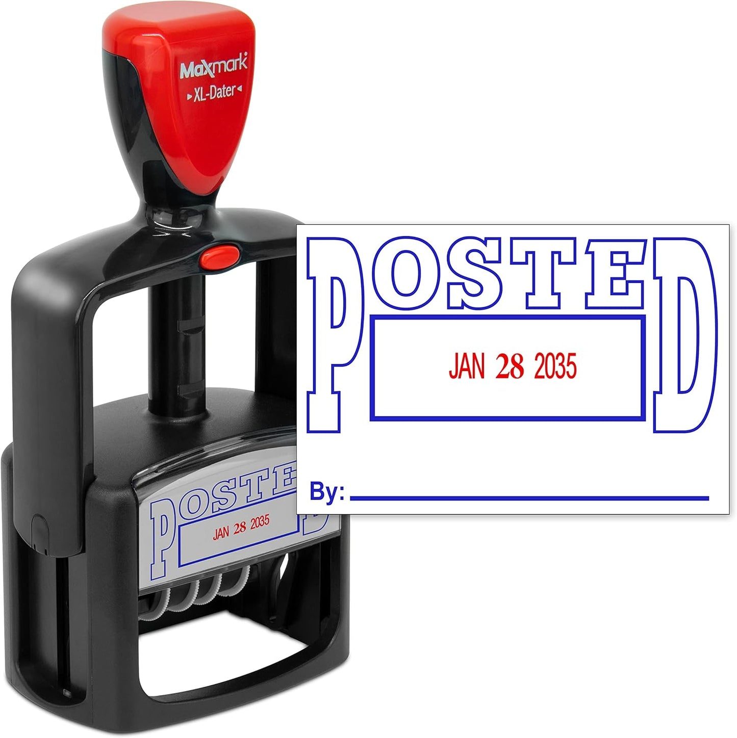 MaxMark Heavy Duty Style 5 Date Stamp with Posted self Inking Stamp - 2 Color Blue/Red Ink