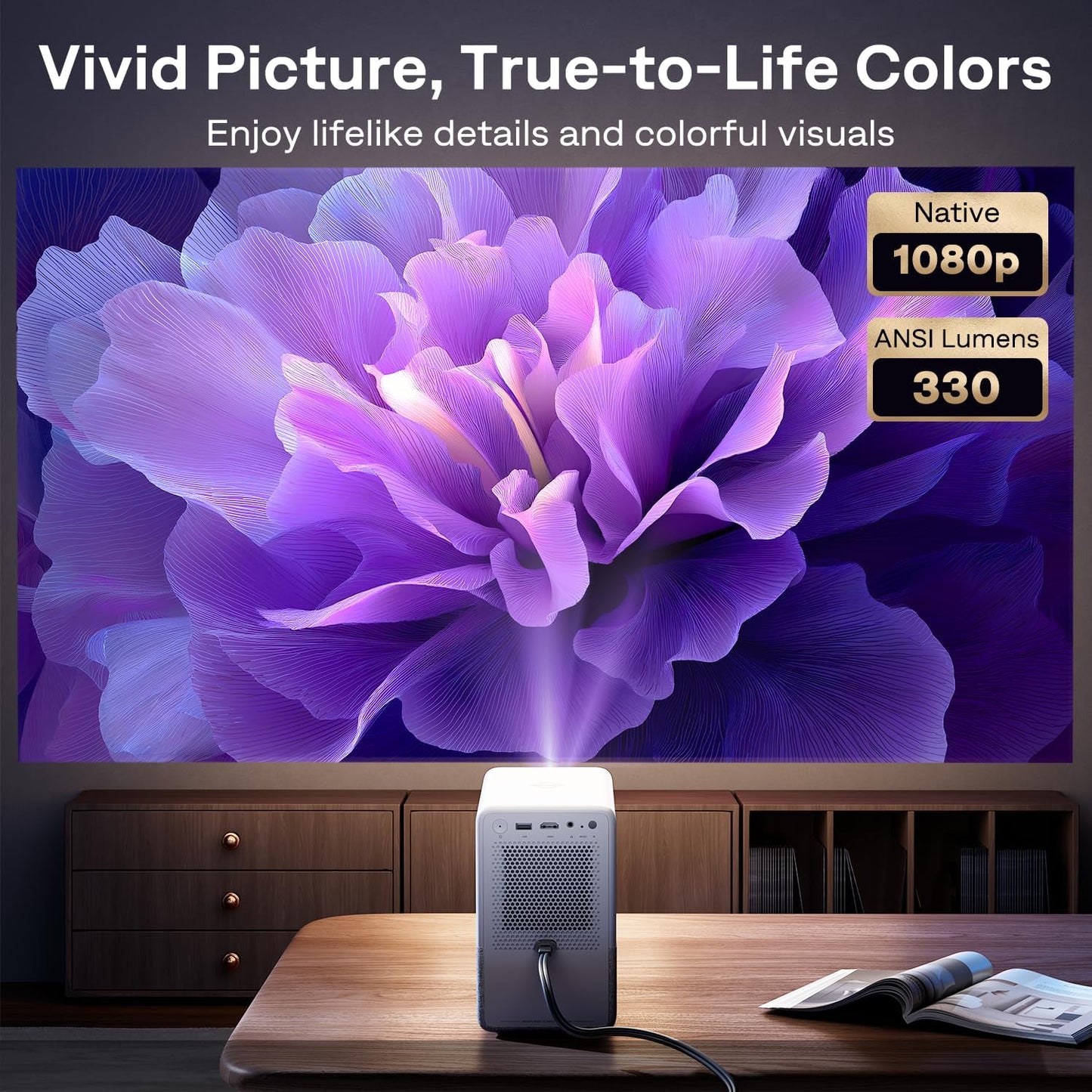 Aurzen Roku TV Smart Projector with Wifi and Bluetooth, D1R Cube Roku Streaming Experience Built-in, Sealed Optical Engine, 1080P FHD, Dolby Audio, Portable Projector for Home/Outdoor Movies Gray