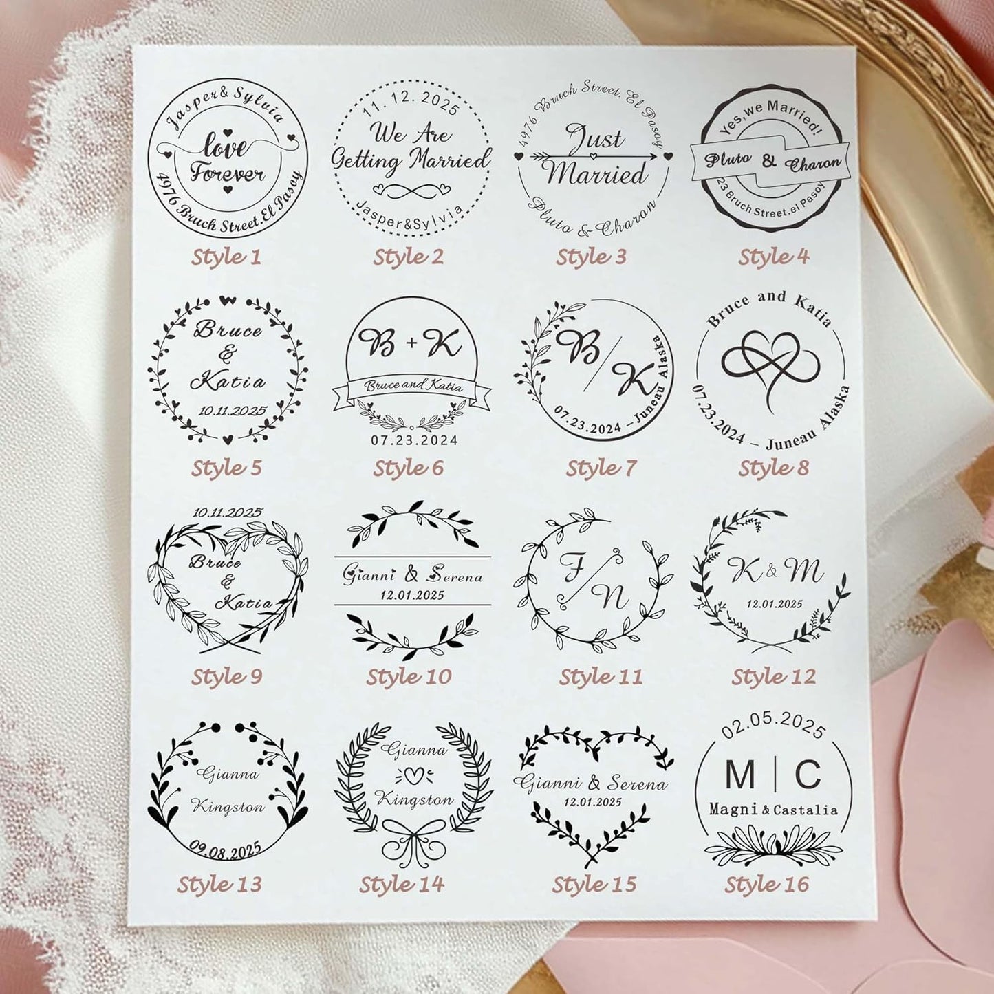 Personalized Wedding Embosser Stamp， Custom Book Business Card Paper Document Notebook, Self Inking Stamp，Book Lover Gifts，Christmas Gifts (Style15)
