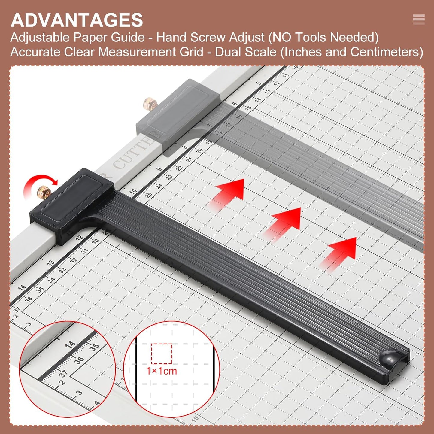 PATIKIL Paper Cutter B3 Stack Paper Trimmer for Cardstock, 21" Cutting Length, Guard Rail Paper Press Tool, Adjustable Guide, Metal Base, 12-Sheet Capacity, Paper Slicer for Office, Home